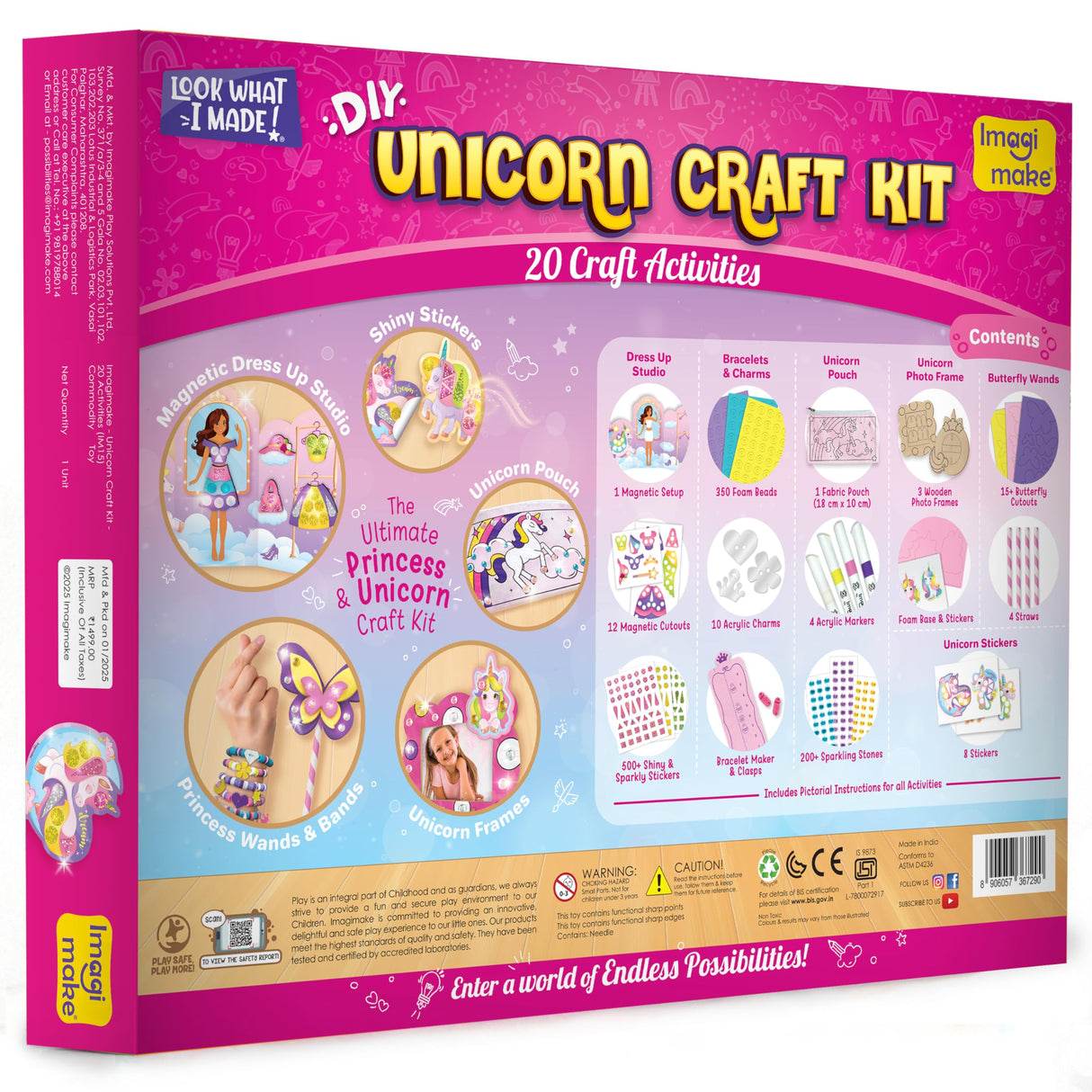 Imagimake Unicorn Craft Kit | 20+ Mess Free Activities | Bracelet Making Kit, Magnetic Board Princess Dress Up, Unicorn Stickers and More | 5,6,7,8 Year Old Girl Birthday Gift | Crafts for Girls 8-12 Imagimake