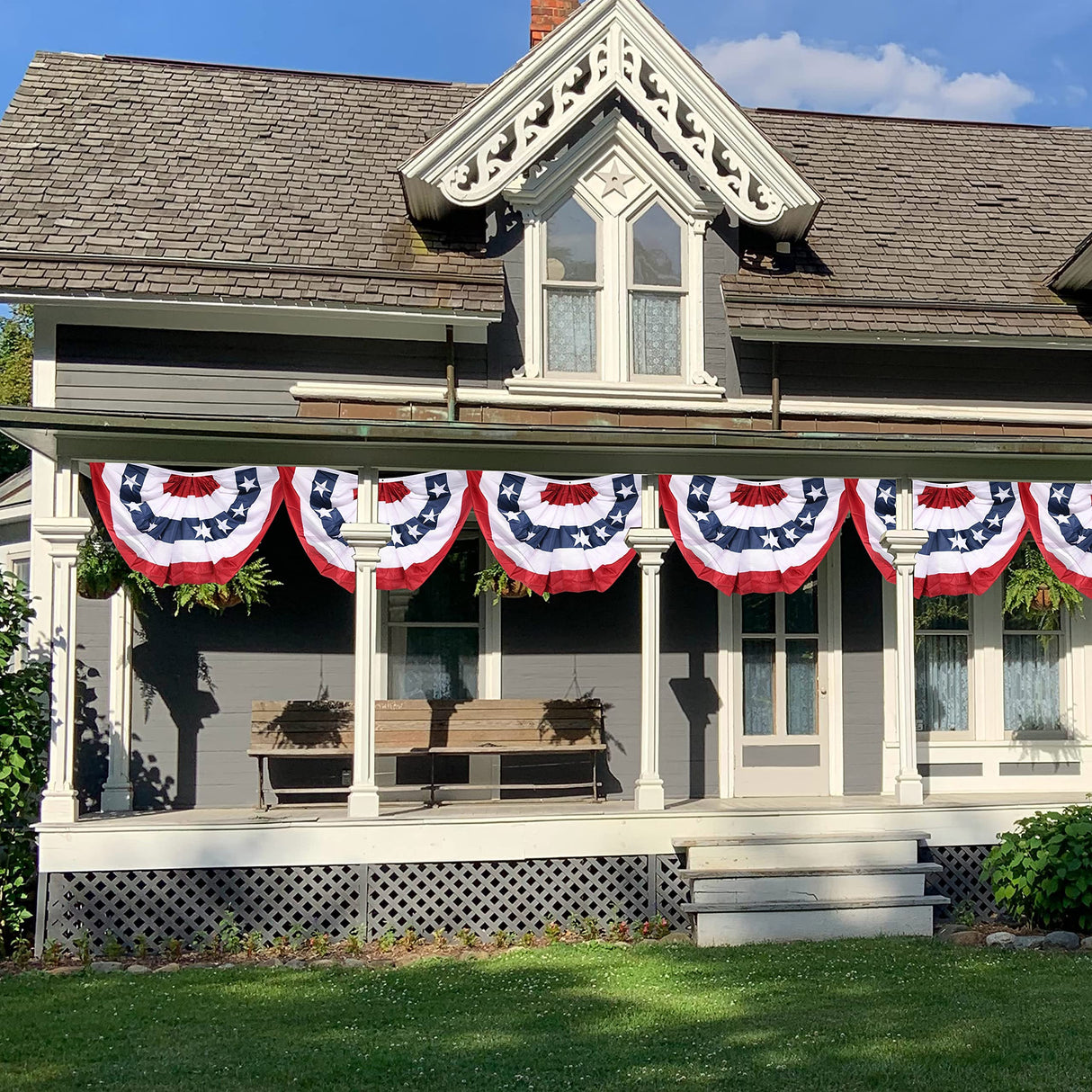 American Flag Bunting for Outside,4th of July Flags Outdoor, USA Pleated Fan Flag 1.5x3 FT,Patriotic Decor Bunting Banner,Fourth of July Yard Decorations,Red White and Blue Decor for Outside (4 Pack) HOOSUN