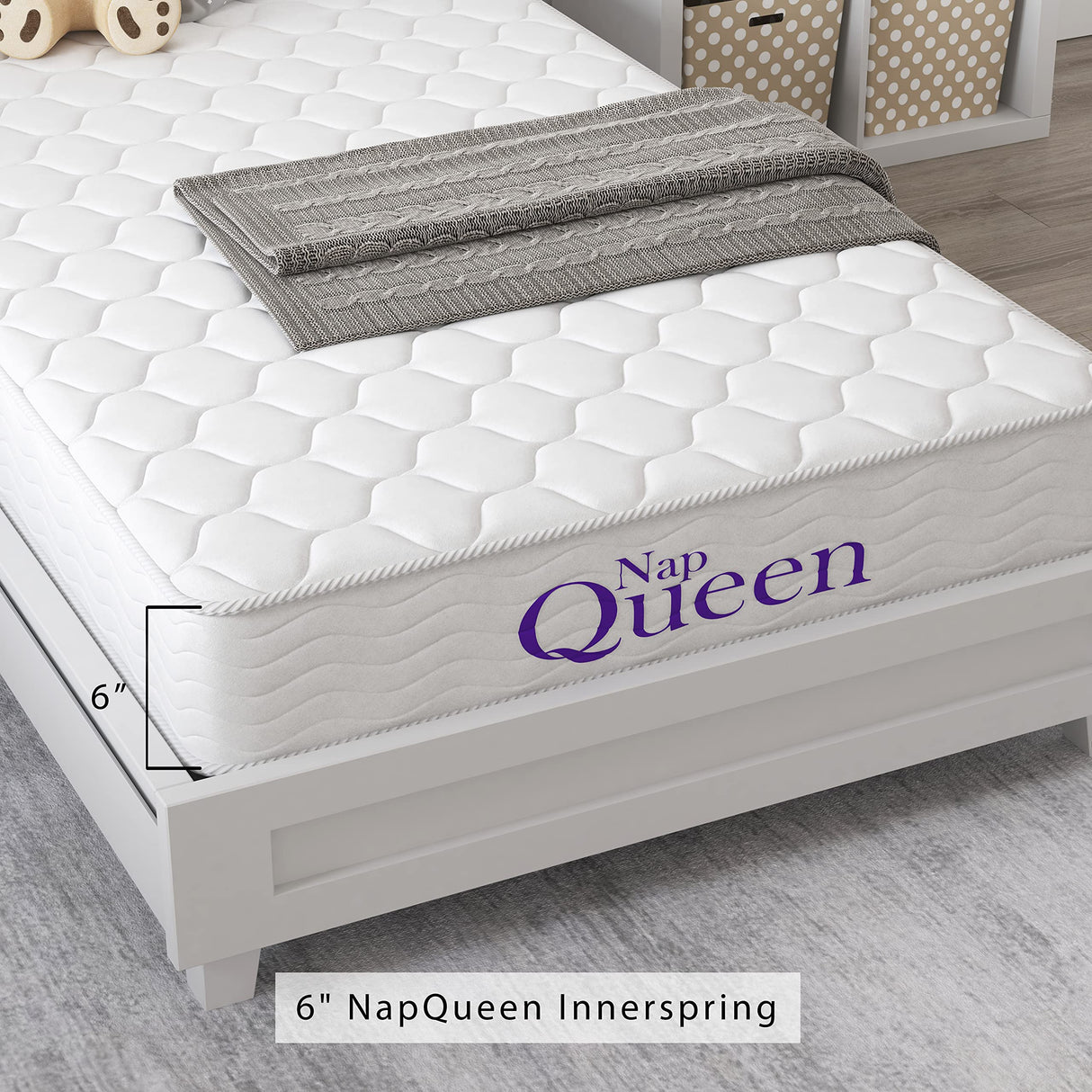 NapQueen 6 Inch Innerspring Twin Size Medium Firm Support Relief Mattress, Bed in a Box, White NapQueen