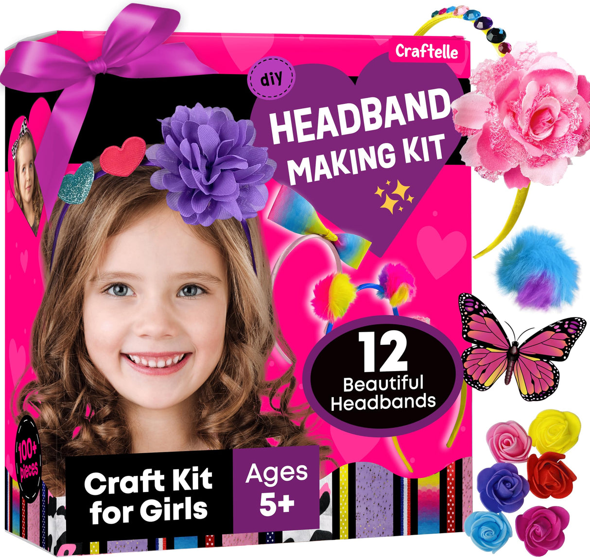 Headband Making Kit for Girls - Make Your Own Fashion Headbands for Kids - DIY Hair Accessories for Girls 4-6 - Arts & Crafts Best Birthday Gifts Ideas - Art Gift for 4 5 6 7+ Year Old Girl THE SCHOLAR ANT