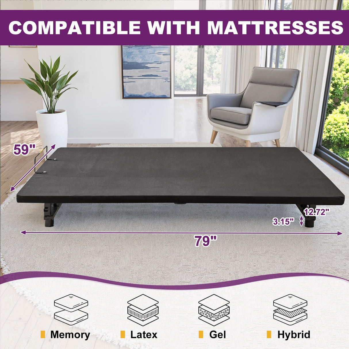 HIGREENA Adjustable Bed Frame King Size,Wireless Remote Control, Head and Foot Incline, Adjustable Bed Frame with USB Ports & Night Light, Anti-Snore HIGREENA