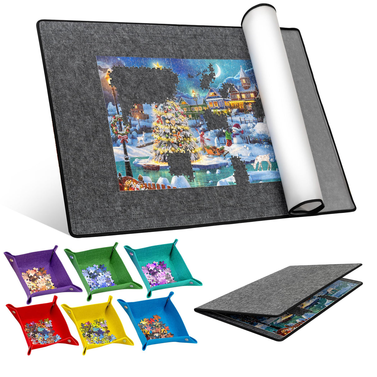 Becko US 2000 Piece Foldable Puzzle Board with 6 Colorful Trays & TPU Cover, Portable & Lightweight Puzzle Table, Puzzle Mat with Auxiliary Lines for Puzzle Storage, for 2000 1500 1000 Piece Puzzles Becko US