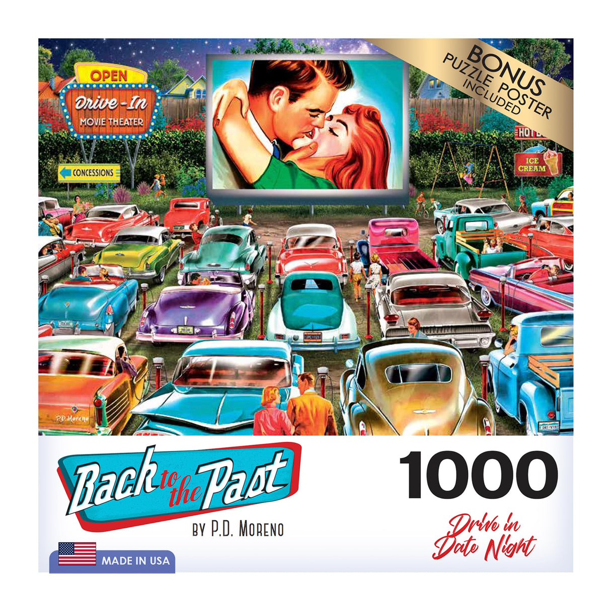 RoseArt - Back to The Past - Drive in Date Night - 1000 Piece Jigsaw Puzzle for Adults RoseArt