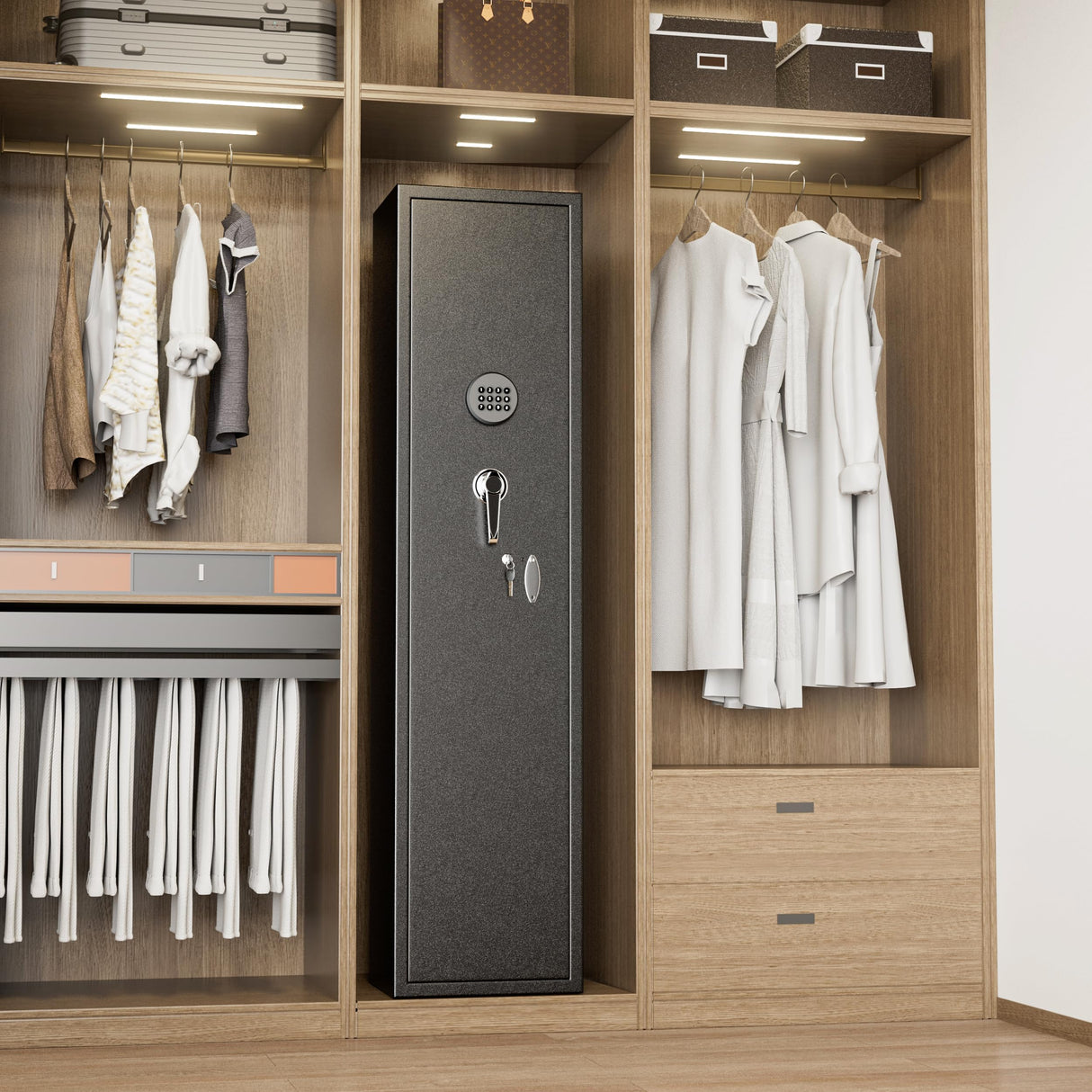 Superday 3-5 Rifle Gun Safe, Quick Access Large Gun Safe for Rifles and pistols with Keyboard Lock, Electronic Locking Gun Cabinet Rifle Safe with Gun Safes Pocket and Rifle Rack for Home Superday