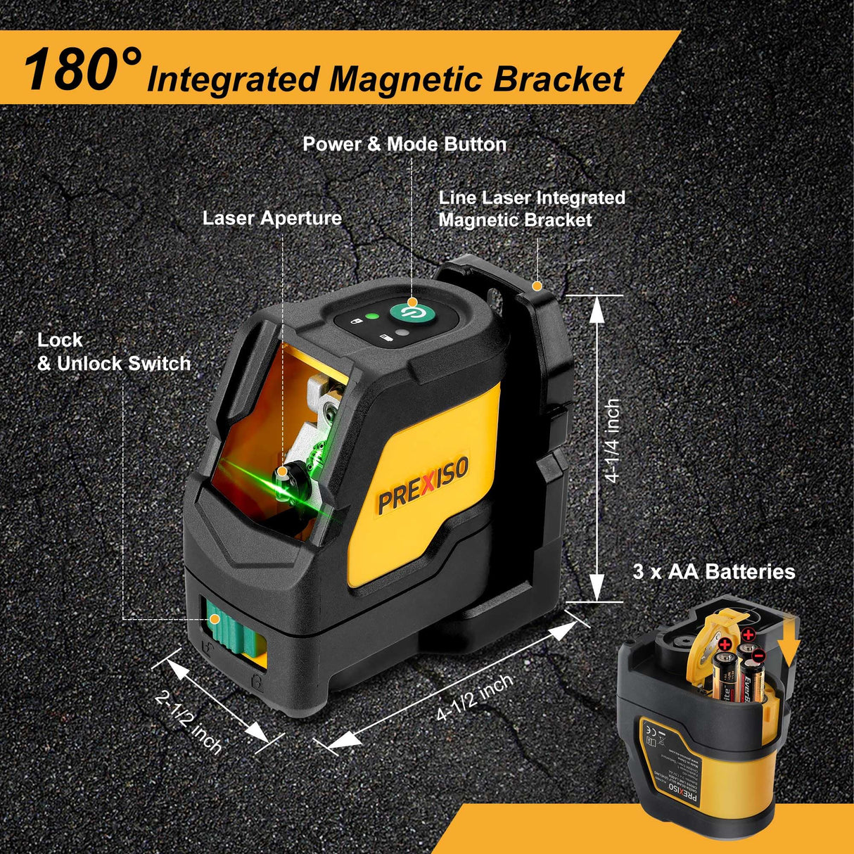 PREXISO Laser Level with Tripod, IP54 Professional 150° Wide Angle Laser Level Self Leveling - 2 Brightness Adjustment 100Ft Cross Laser Line Tool for Construction, Ceiling Alignment, Floor Tile Prexiso