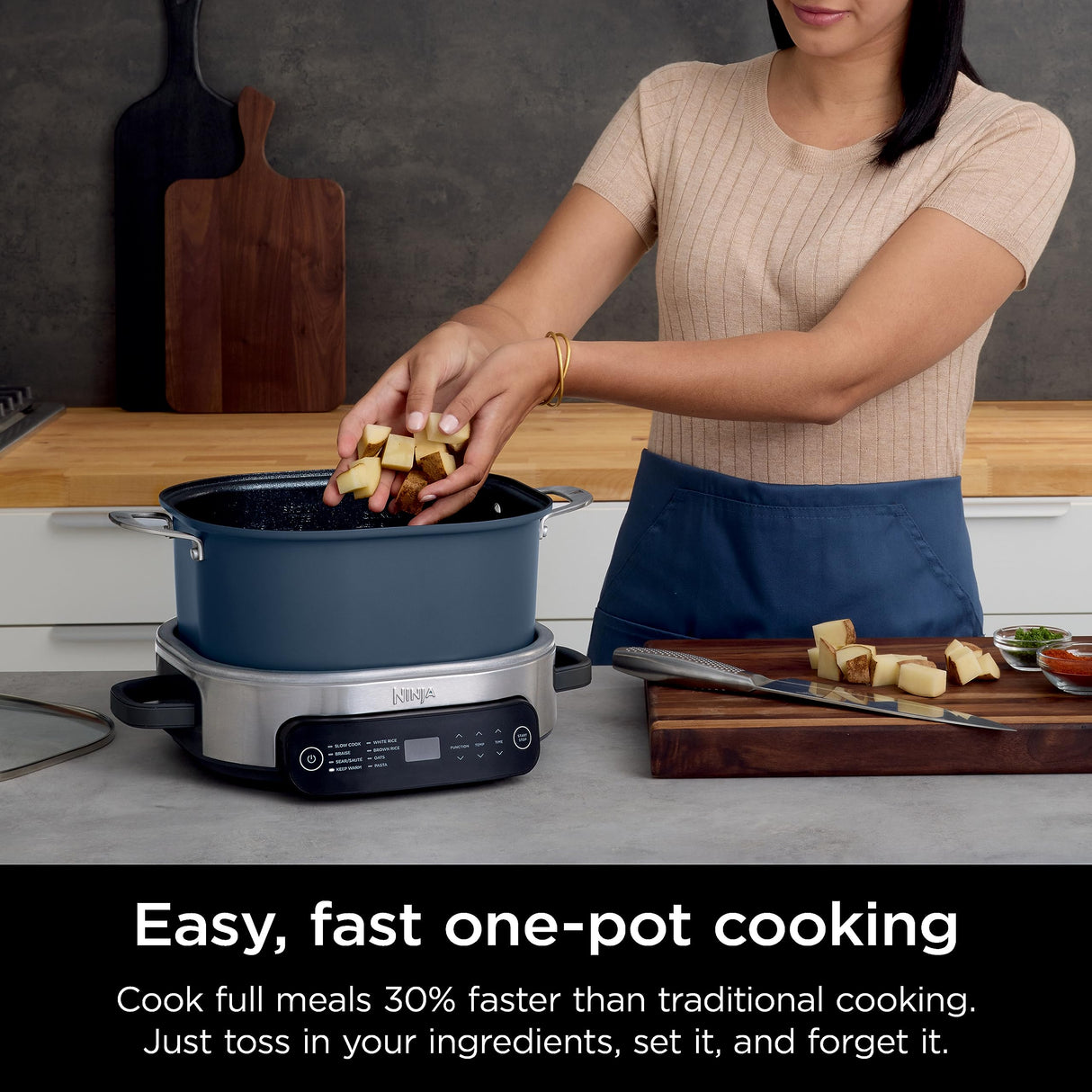 Ninja MC1101 Foodi Everyday Possible Cooker Pro, 8-in-1 Versatility, 6.5 QT, One-Pot Cooking, Replaces 10 Cooking Tools, Faster Cooking, Family-Sized Capacity, Adjustable Temp Control, Midnight Blue Ninja