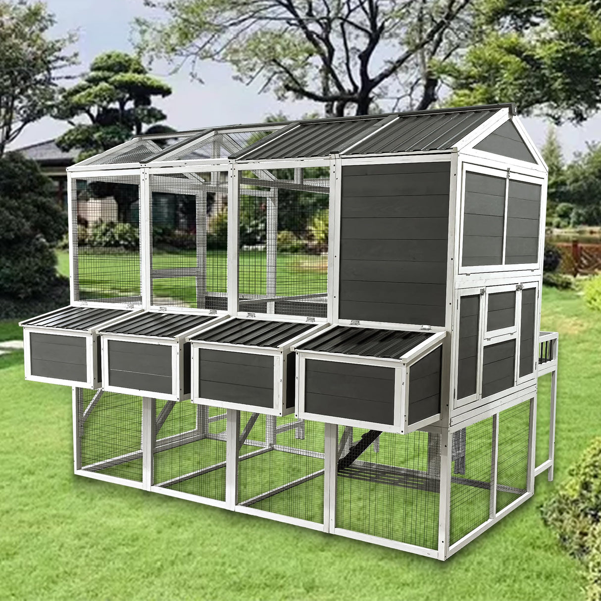 YOPTO 3-Tier Large Wooden Chicken Coop for 8-10 Chickens,Outdoor Walk-in Chicken Coop House with Run&Nesting Boxes,Hen House Poultry Pet Habitat Hutch Cage W/Pull Out Trays&Wire Fencing(95"×80"×83") YOPTO