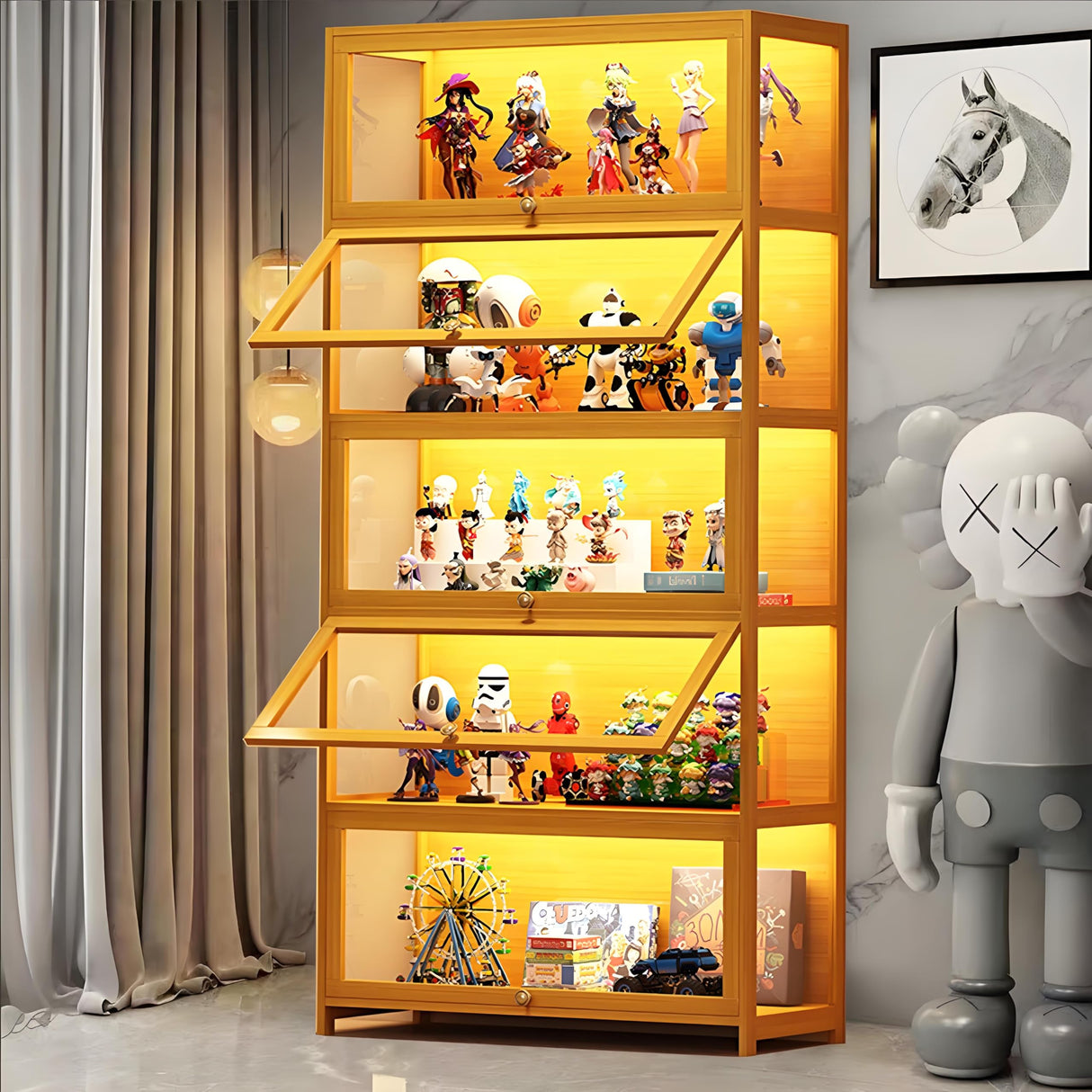 5-Tier Display Cabinet with Acrylic Doors, 67.5" Transparent Curio Display Case for Figures, Collectibles Toy Organizers Rack & Display Shelf, Kids Bookcase for Home, Office, Playroom, Living Room IHGSSKD