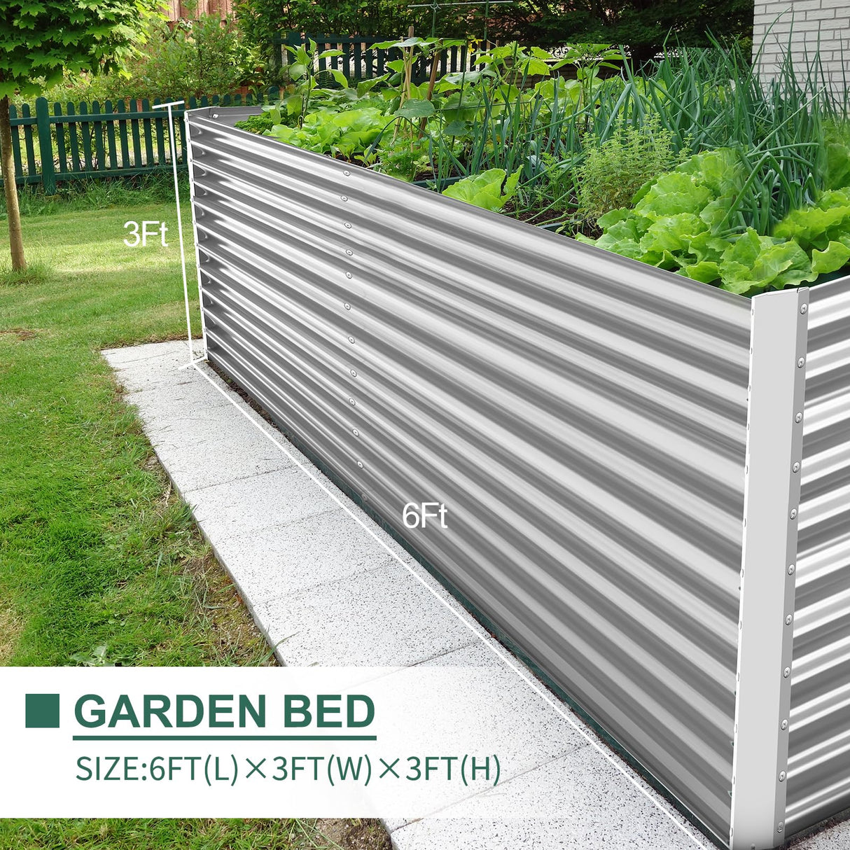 Land Guard 8x4x3ft Rectangular Galvanized Raised Garden Beds, 36" Tall Large-Capacity Metal Planter Box Outdoor, Durable Deep Raised Garden Bed, Raised Beds for Gardening Vegetables, Classic Silver Land Guard