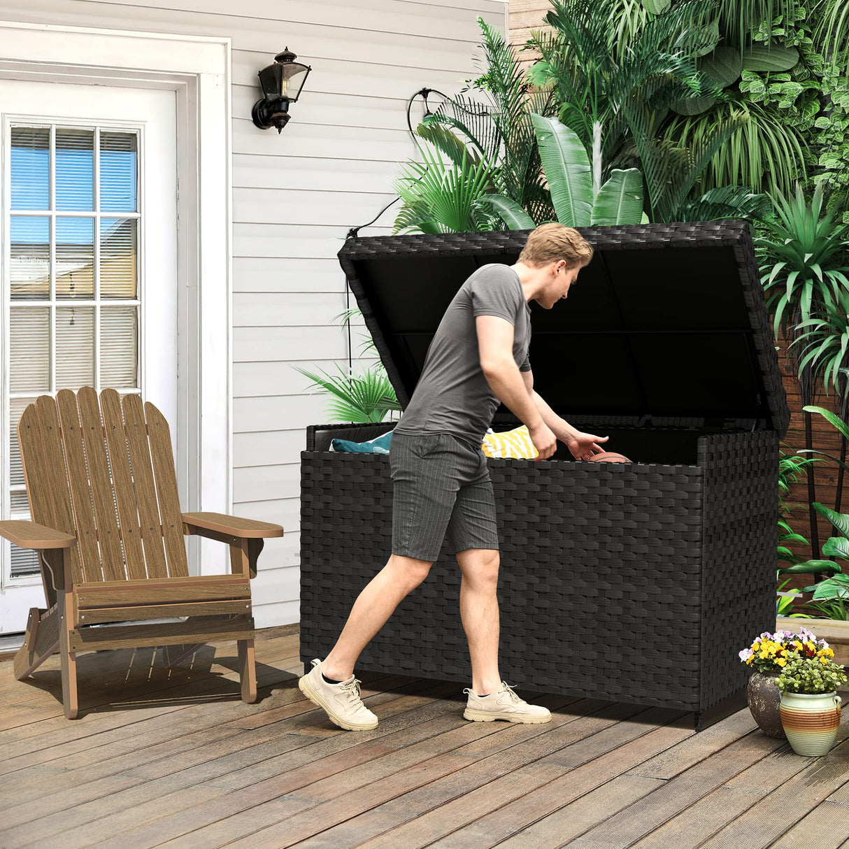 YITAHOME 230 Gallon Wicker Deck Box, XXL All-Weather Outdoor Storage Box, Rattan Storage Bin for Patio Furniture, Outdoor Cushions, Pool Storage and Garden Tools - Black YITAHOME