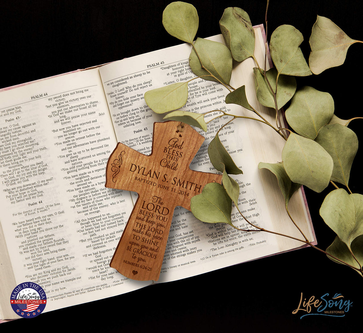 LifeSong Milestones Personalized Baptism 1st Holy Communion Christening Custom Wall Cross Decoration God Bless This Child the Lord Bless You and Keeps You (4.5" X 6", Cherry) LifeSong Milestones