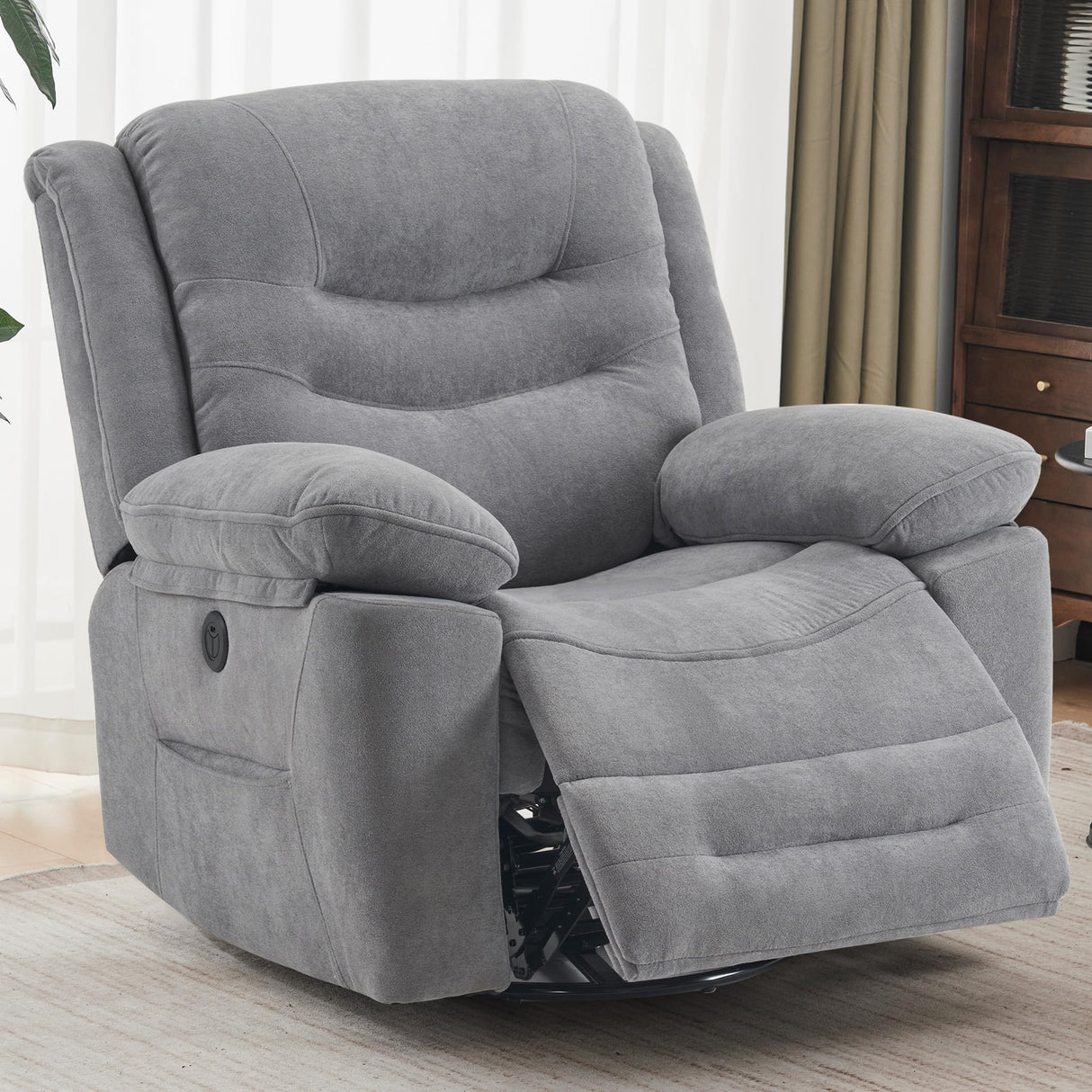 Ketaiyou Power Swivel Rocker Recliner with Massage and Heat, USB Port, Infinite Position, Oversized Electric Glider Rocking Chairs Living Room, Soft Fabric Reclining Sofa Chair(Misty Gray) Ketaiyou