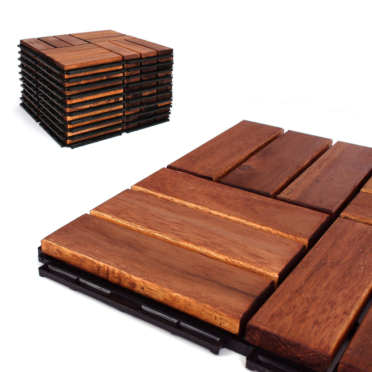 Deck Tiles - Patio Pavers - Acacia Wood Outdoor Flooring - Interlocking Patio Tiles - 12"x12" (10 Pack) - Oiled Acacia Finish - Checker Pattern Decking 3rd Street Inn