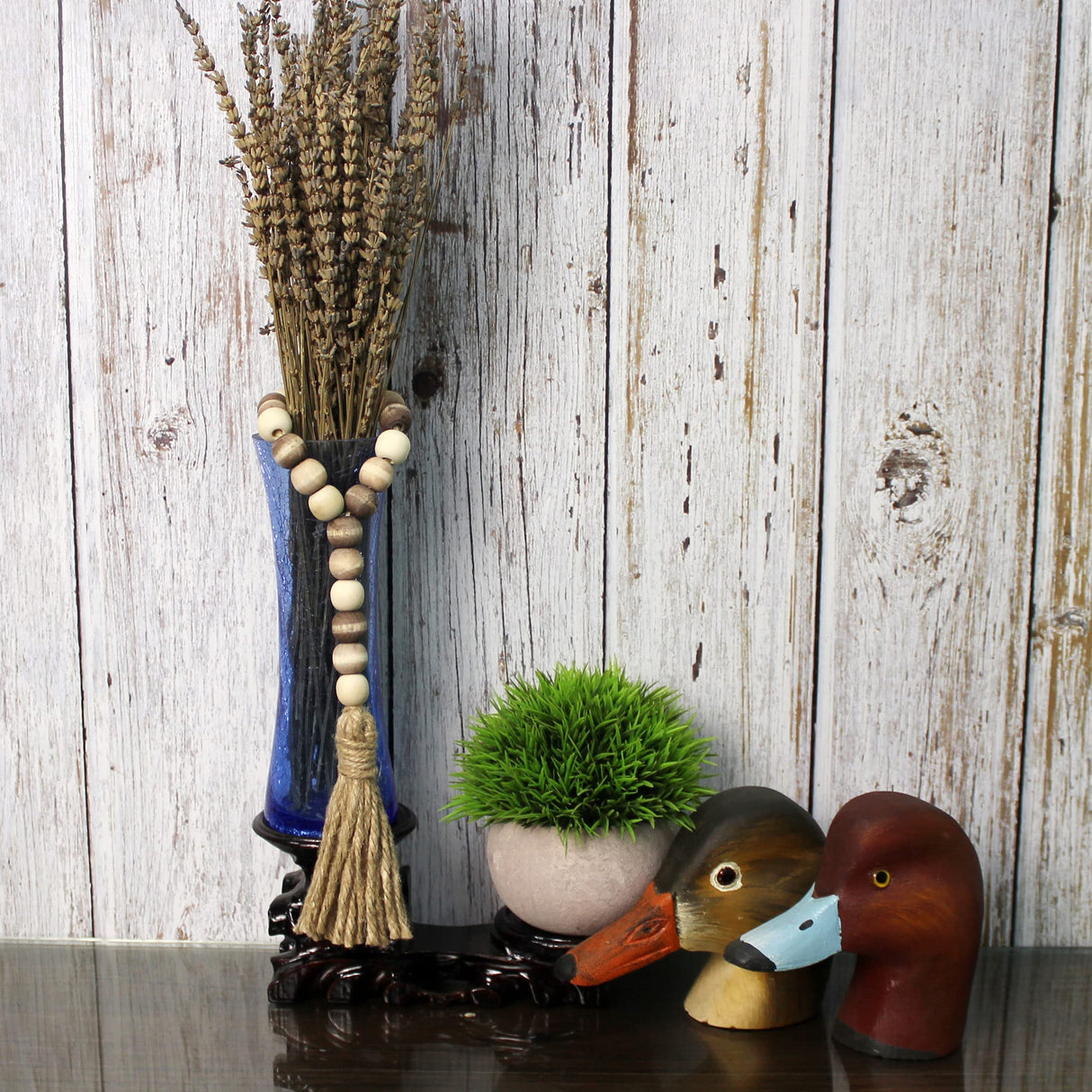 CVHOMEDECO. Wood Bead Garland with Tassels 3 PCS Farmhouse Rustic Wooden Prayer Beads String Wall Hanging Accent for Home Festival Decoration. Mix Distressed CVHOMEDECO.