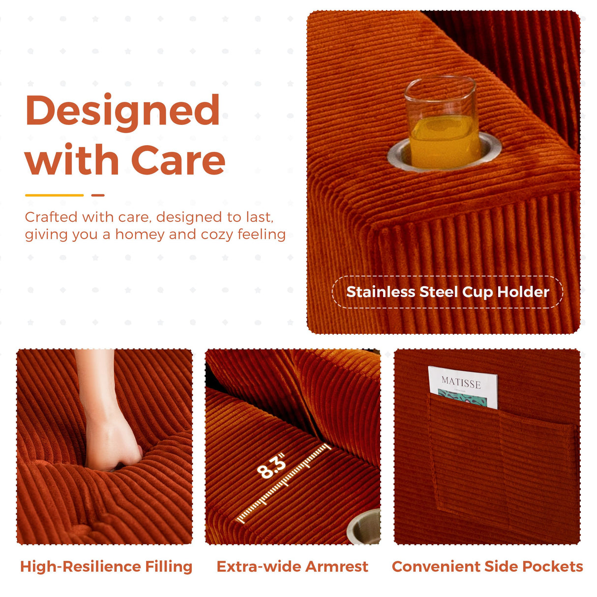 MAXYOYO Modular Sectional Sofa Couch, U Shaped Modern Cloud Couch with 2 Ottomans, Sofa in A Box, Tufted 6-Seat Boneless Sleeper Chair for Living Room, No Assembly Required, Orange MAXYOYO