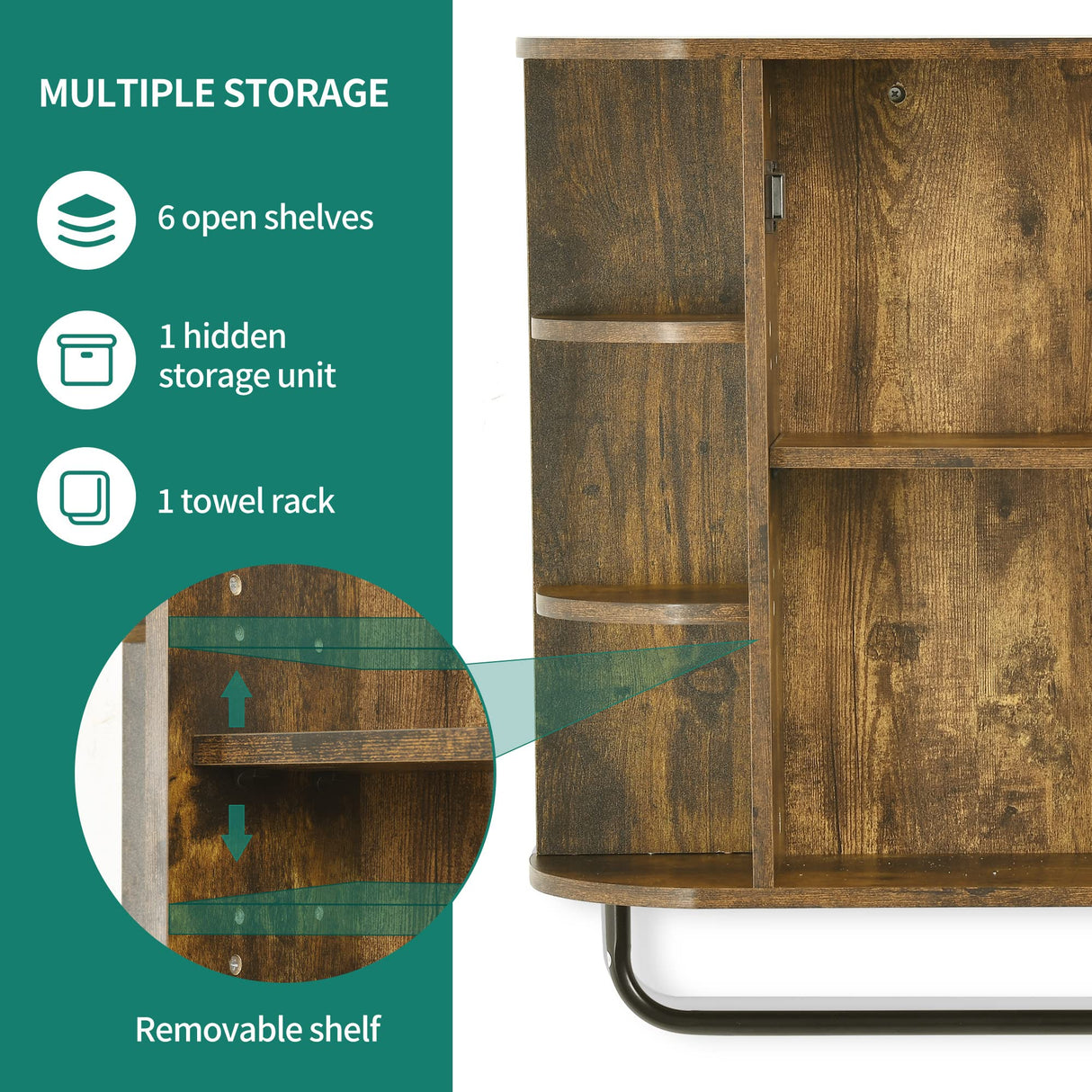 YITAHOME Bathroom Cabinet Medicine Cabinet Organizer, Wall Mounted Cabinet with Mirror Door and Removable Shelf for Bathroom Living Room Laundry Bedroom, Brown YITAHOME