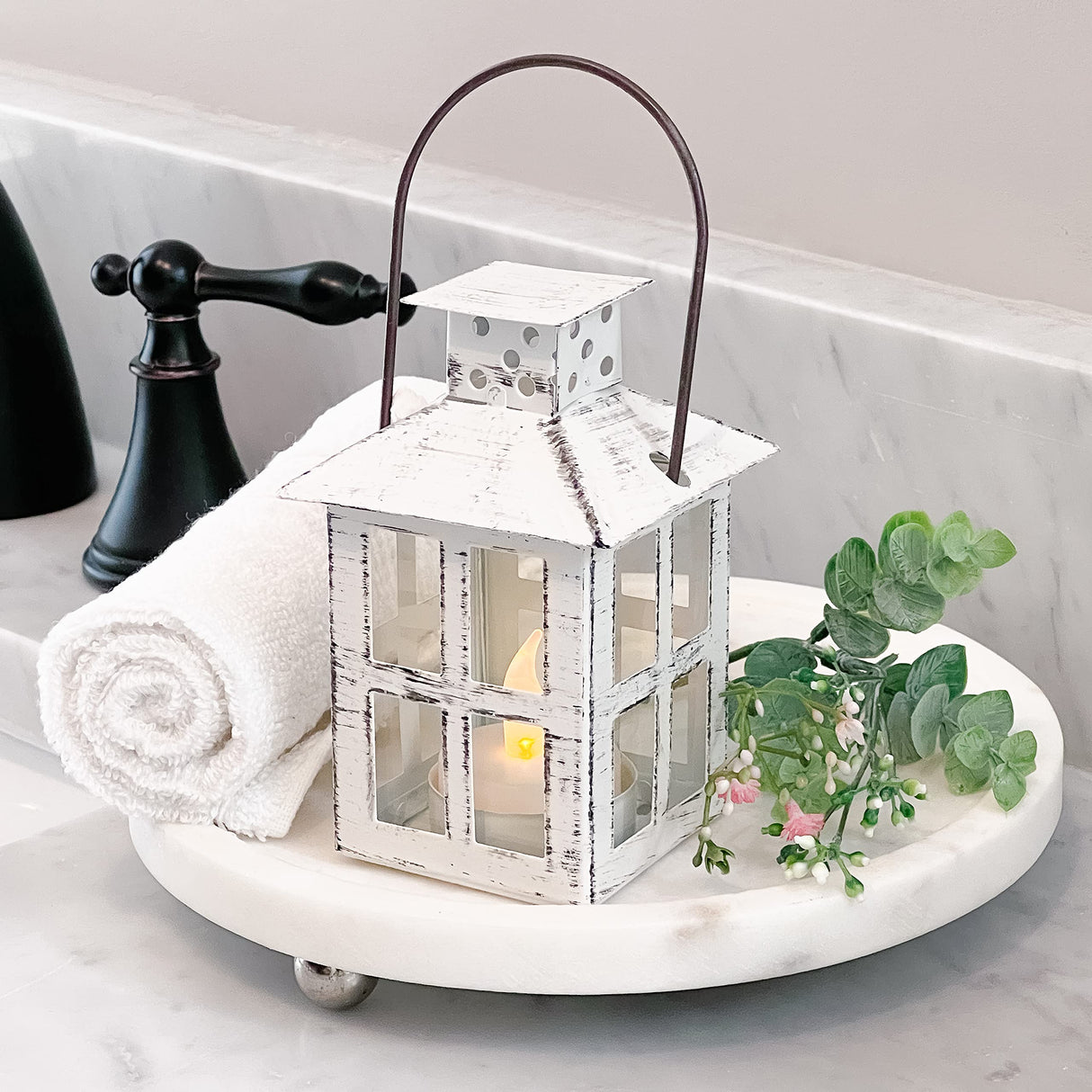 Kate Aspen Rustic Farmhouse Decor White Candle Holder Lantern Decorative (5 Inch), Wedding Decoration, Centerpiece Table Decorations, Home Decor, Shelf Decor, Fireplace Lantern Kate Aspen