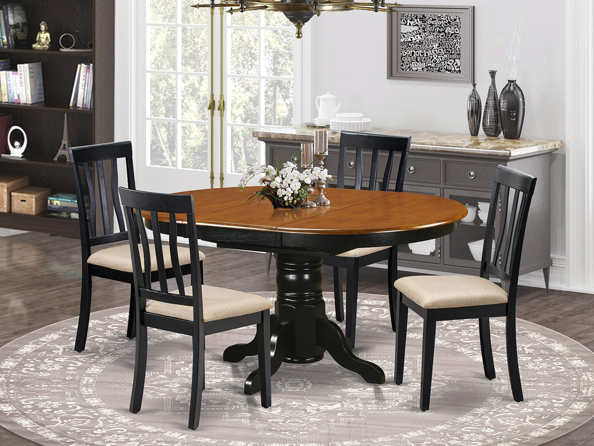 East West Furniture Avon 5 Piece Set for 4 Includes an Oval Table with Butterfly Leaf and 4 Linen Fabric Kitchen Dining Chairs, 42x60 Inch, AVAT5-BLK-C East West Furniture