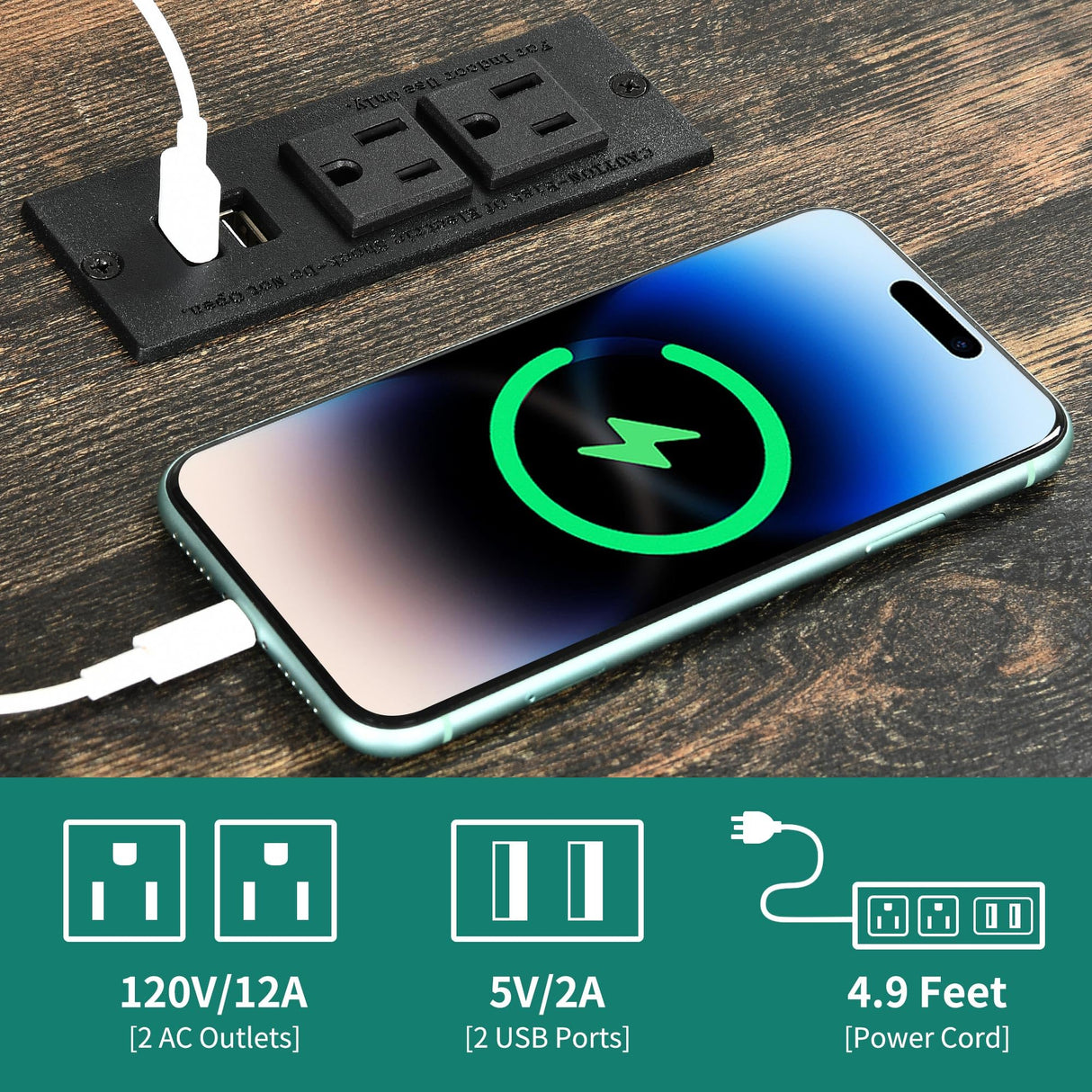 YITAHOME Farmhouse End Table with Charging Station, Sofa Side Coffee Table with LED Lights, Bedside Table, Nightstand Storage for Living Room, Bedroom, Office, Dark Rustic Oak YITAHOME