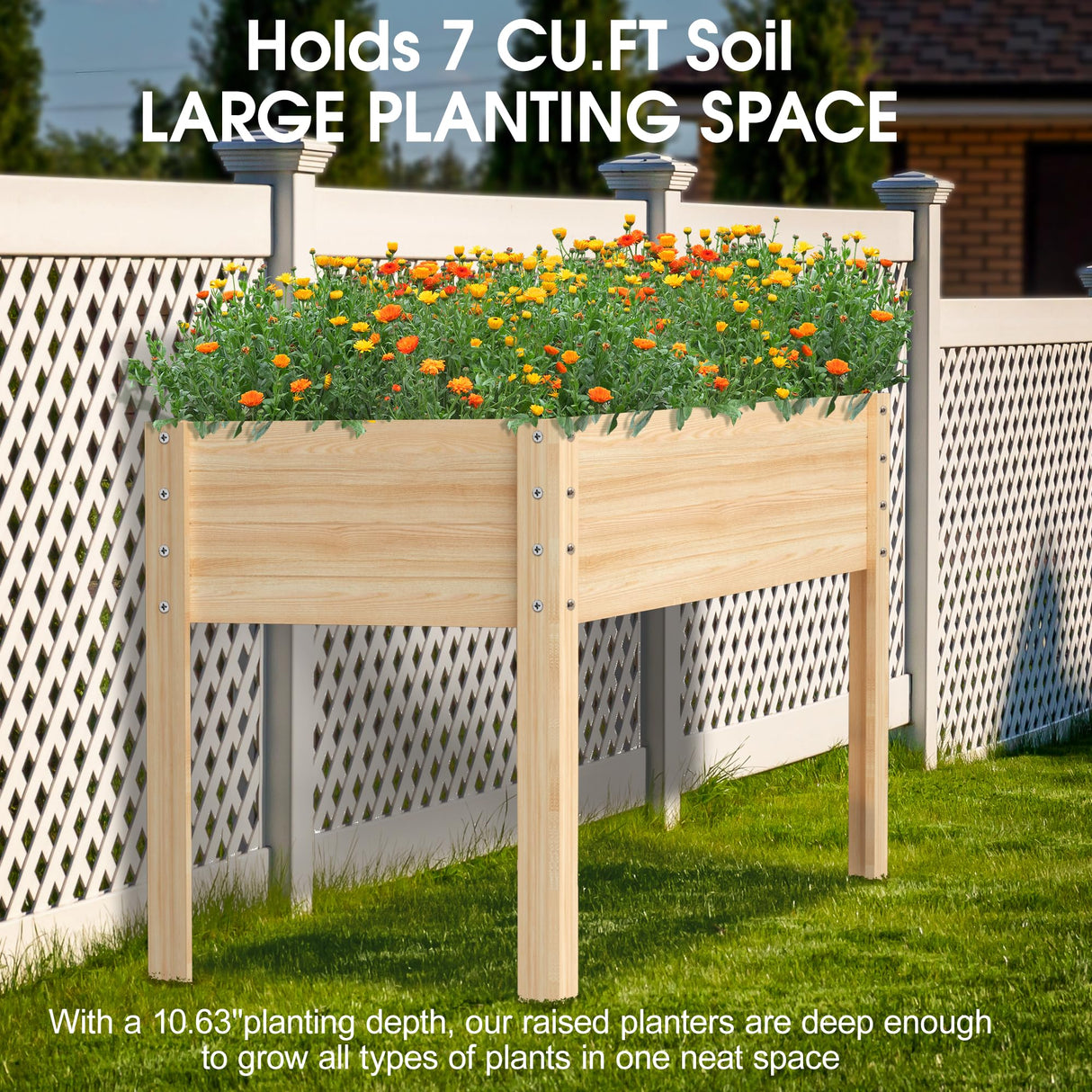 Wooden Raised Garden Bed with Legs, 48x24x30in Cedar Elevated Planter Box Outdoor with Bed Liners for Gardening, Backyard, Patio, Balcony, Grow Herbs and Vegetables Highpro