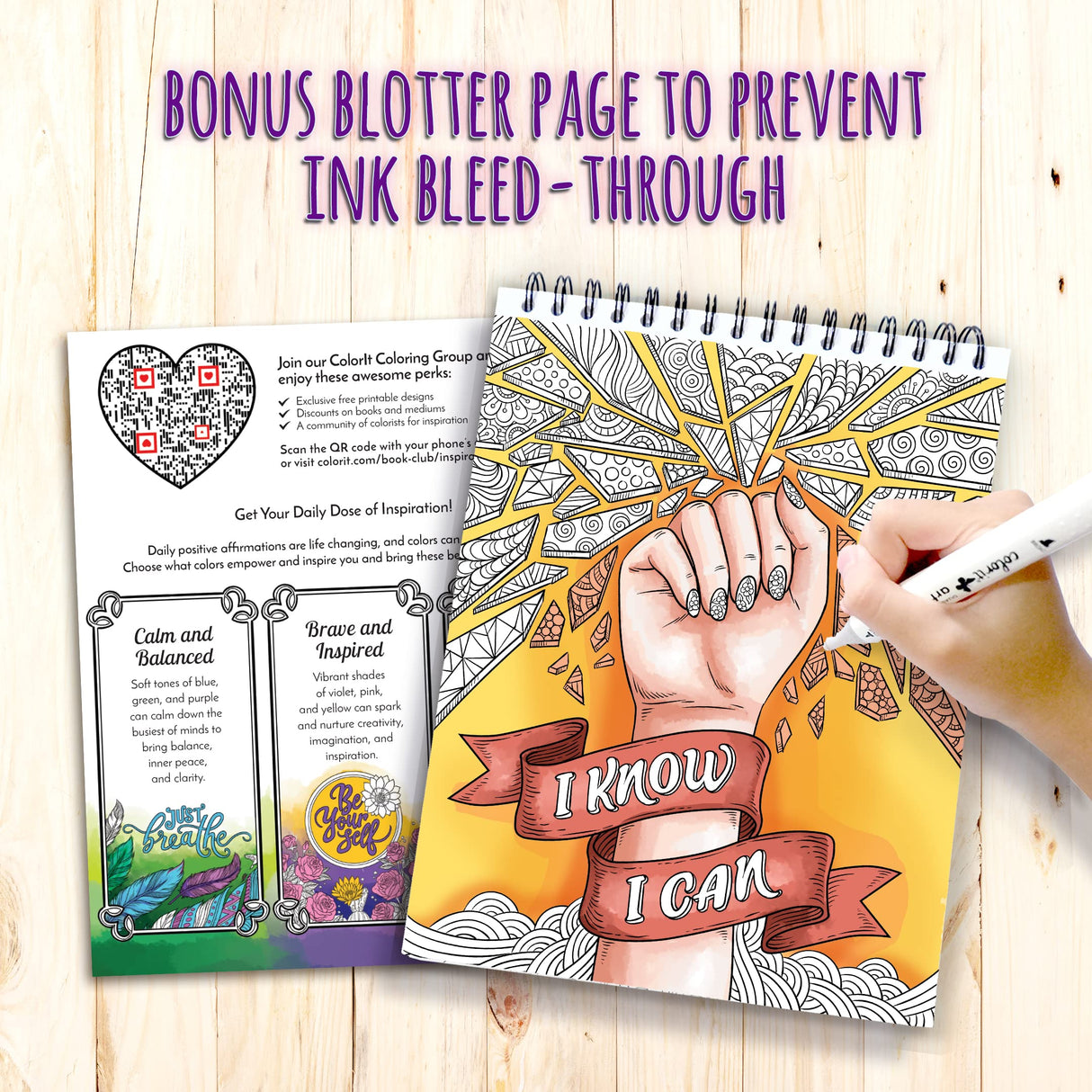 ColorIt Colors of Inspiration, Volume II - Inspirational Quotes and Positive Affirmations Adult Coloring Book, 50 Original Designs, Spiral Binding, Lay Flat Hardback Book Cover, Ink Blotter