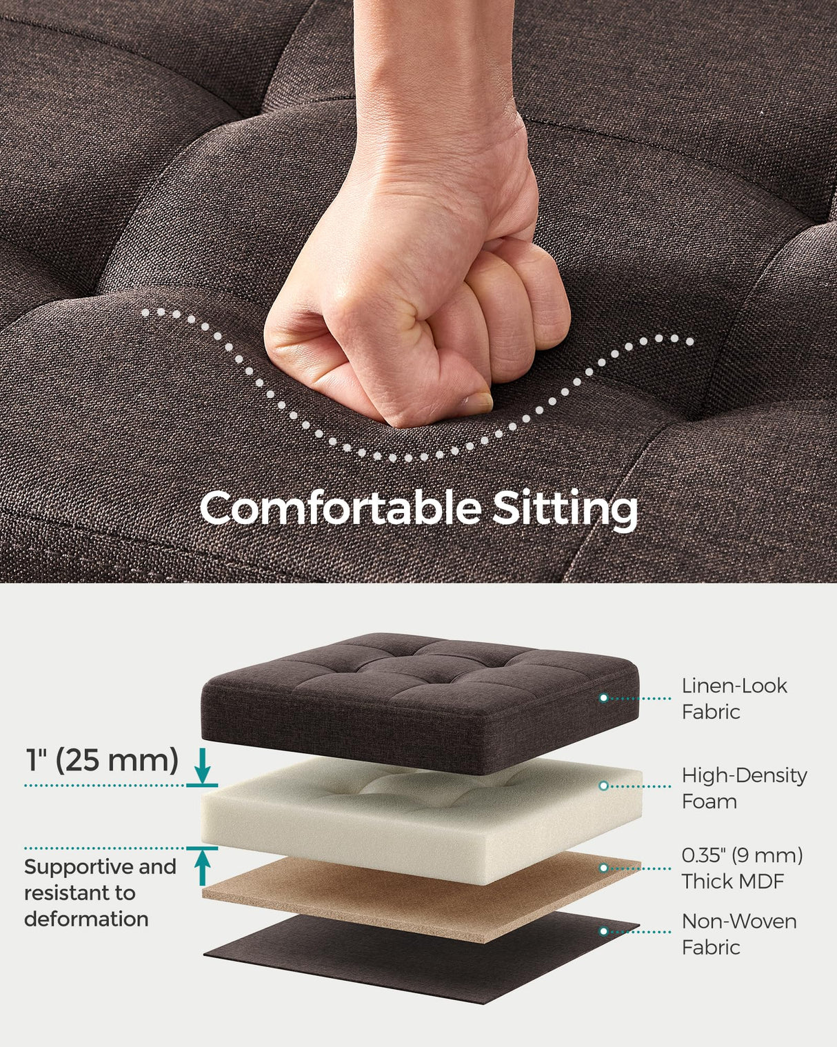 SONGMICS Mazie Collection - 30 Inches Folding Storage Ottoman Bench, Ottoman Foot Rest, End of Bed Bench, Storage Chest, Load 660 lb, for Living Room, Bedroom, Entryway, Brown ULSF047K02 SONGMICS