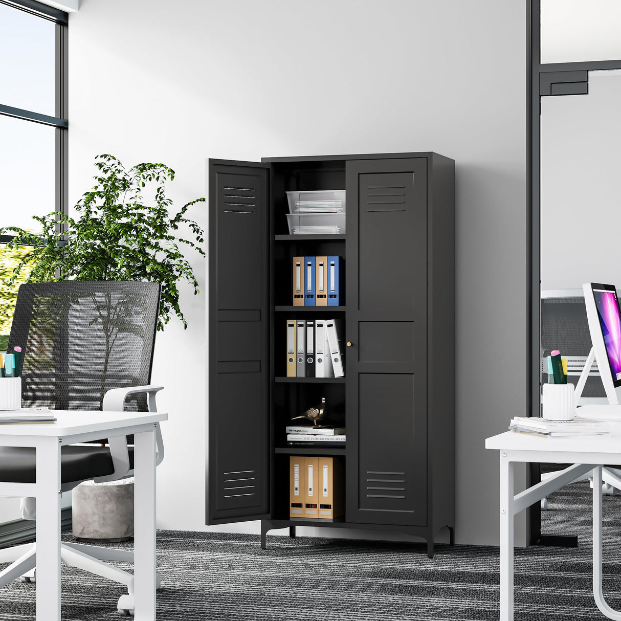 Fesbos Metal Storage Cabinet-61” Tall Steel File Cabinets with Doors and 4 Adjustable Shelves-Black Steel Storage Cabinet for Home,Kitchen, School, Office, Garage Fesbos