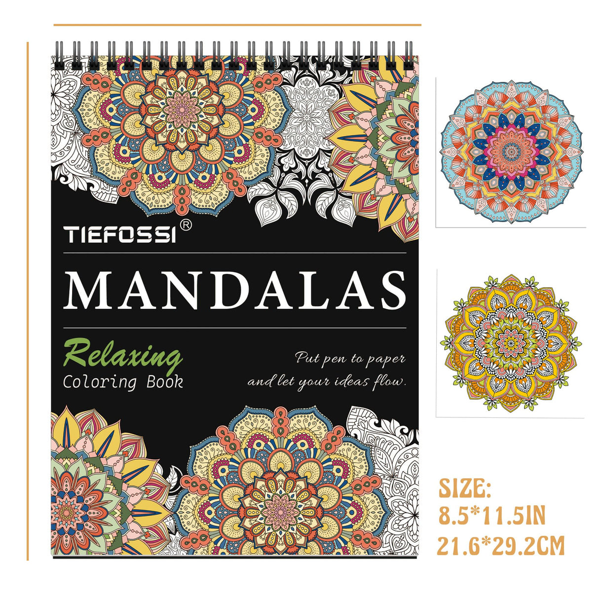 TIEFOSSI Relaxing Coloring Book, for Adults to Relax and Relieve Anxiety,160 GSM 60 Original Tearable Mandala Patterns Designs, Gift for Kids Adult TIEFOSSI