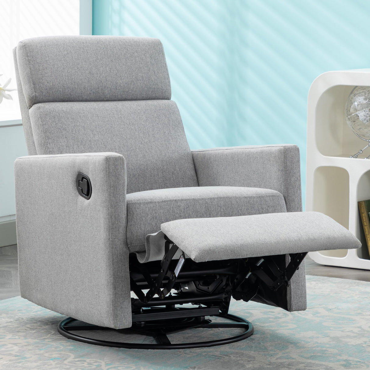 Merax Modern Upholstered Manual Swivel Recliner Chair w/Headsupport Adjustable Nursery Glider Rocker for Living Room, Bedroom Gray Merax