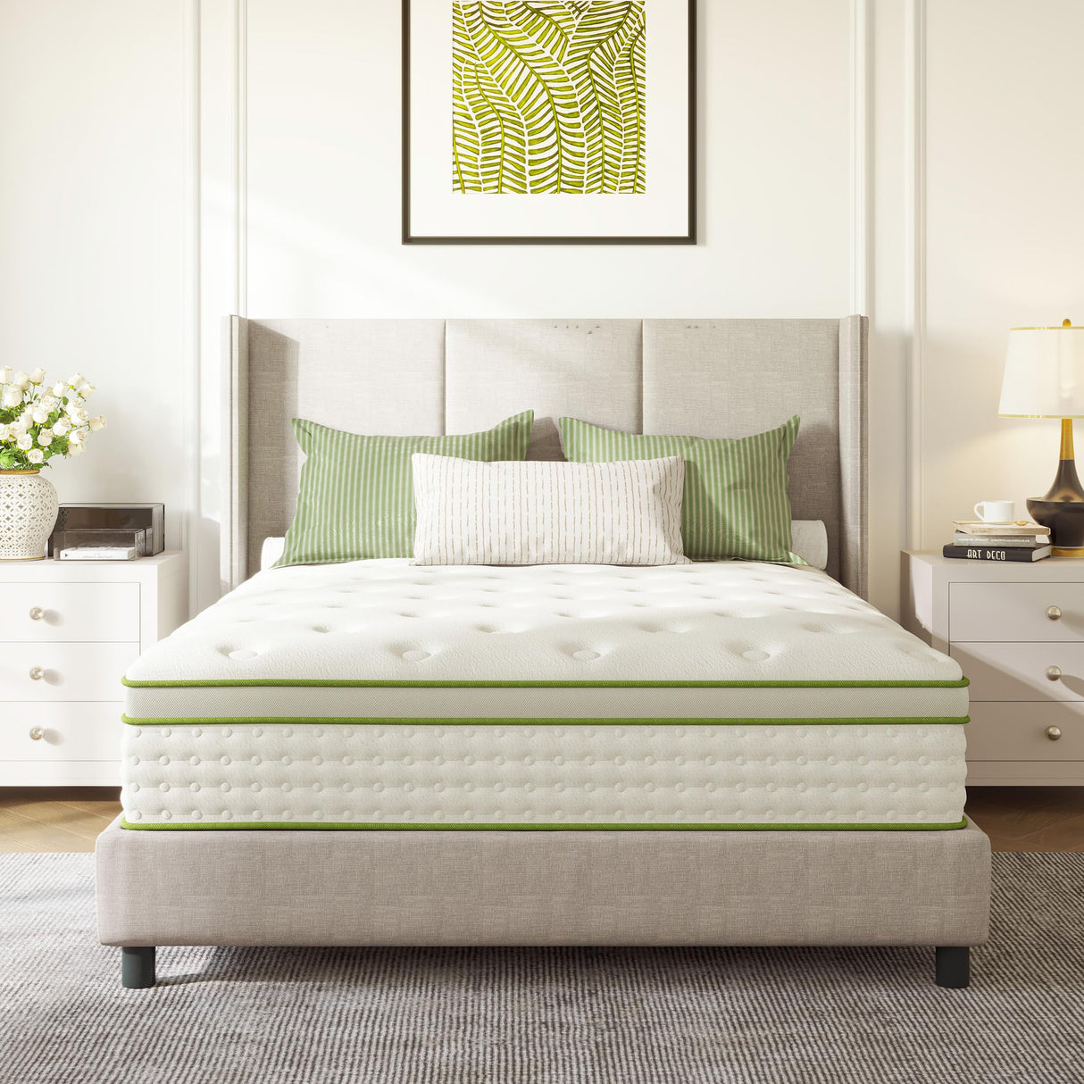 Emerspring Queen Mattress, 14 Inch Queen Size Hybrid Mattress with Individually Pocket Innerspring for Cooling Motion Isolation & Silent Sleep, Pressure Relief, Edge Support,Medium Firm Emerspring