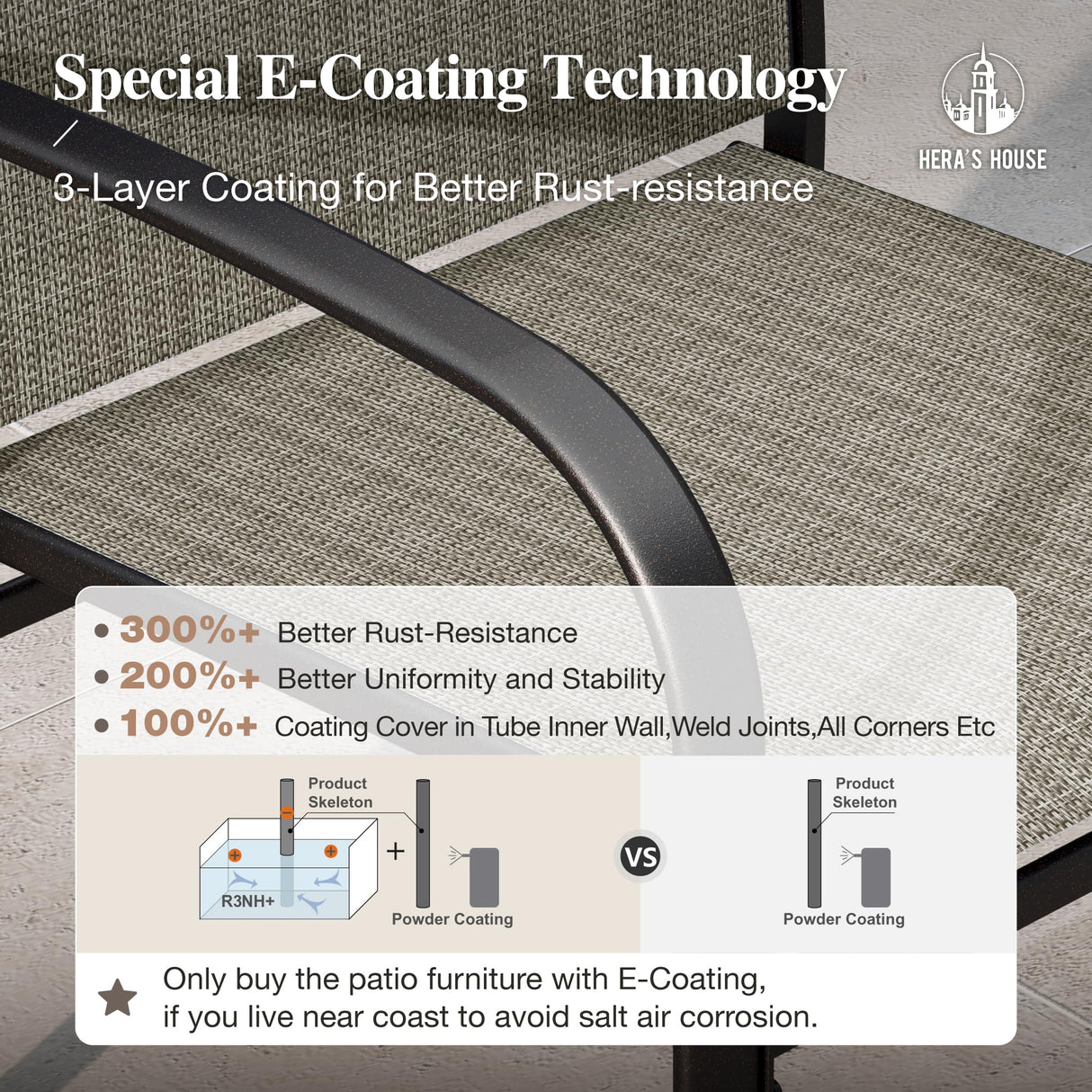 HERA'S HOUSE Patio Table and Chairs for 4, 5 Pieces Outdoor Deck Dining Sets, Square Metal Table Set with Chairs for Lawn Garden Backyard, Brown HERA'S HOUSE