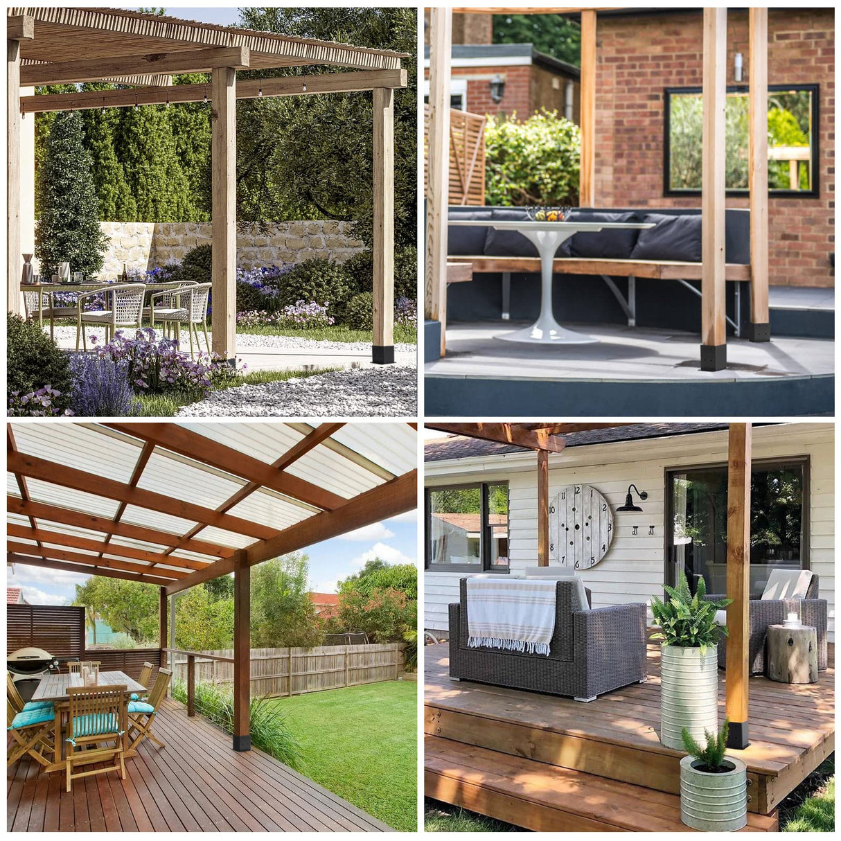 AXWHYS 6x6 Post Base 4 Pcs, (Inner Size 5.6x5.6) Post Brackets Kit, Heavy Duty Black Metal Powder-Coated Post Anchor Outdoor Framing Module Fit for Support Deck Base Plate Pergola Brackets Fence Kit…… AXWHYS