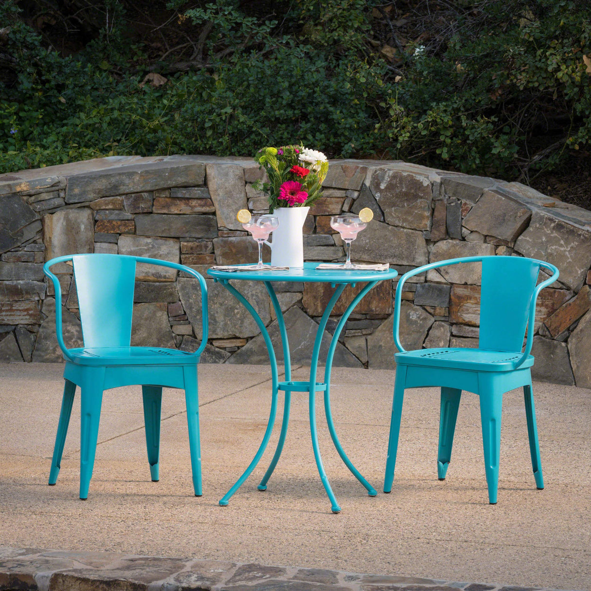 Christopher Knight Home Lourdes Iron Bistro Set, 3-Pcs Set, Matte Teal Christopher Knight Home