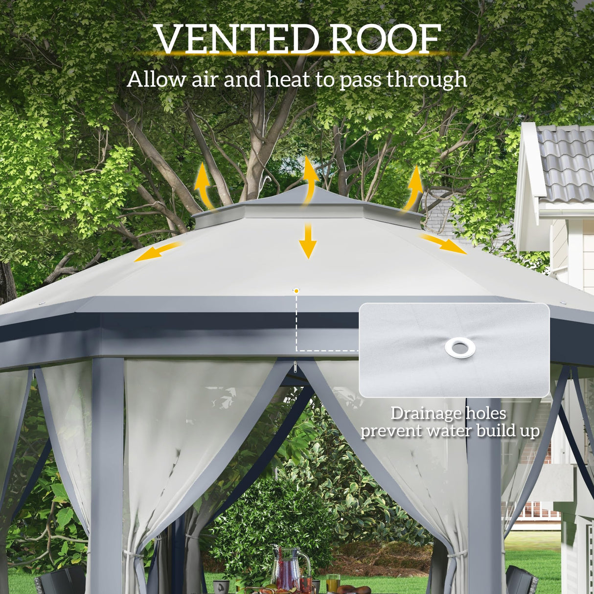 Outsunny 13' x 13' Pop Up Gazebo, Hexagonal Canopy Shelter with 6 Zippered Mesh Netting, Event Tent with Strong Steel Frame for Patio Backyard Garden Wedding Party, Gray Outsunny