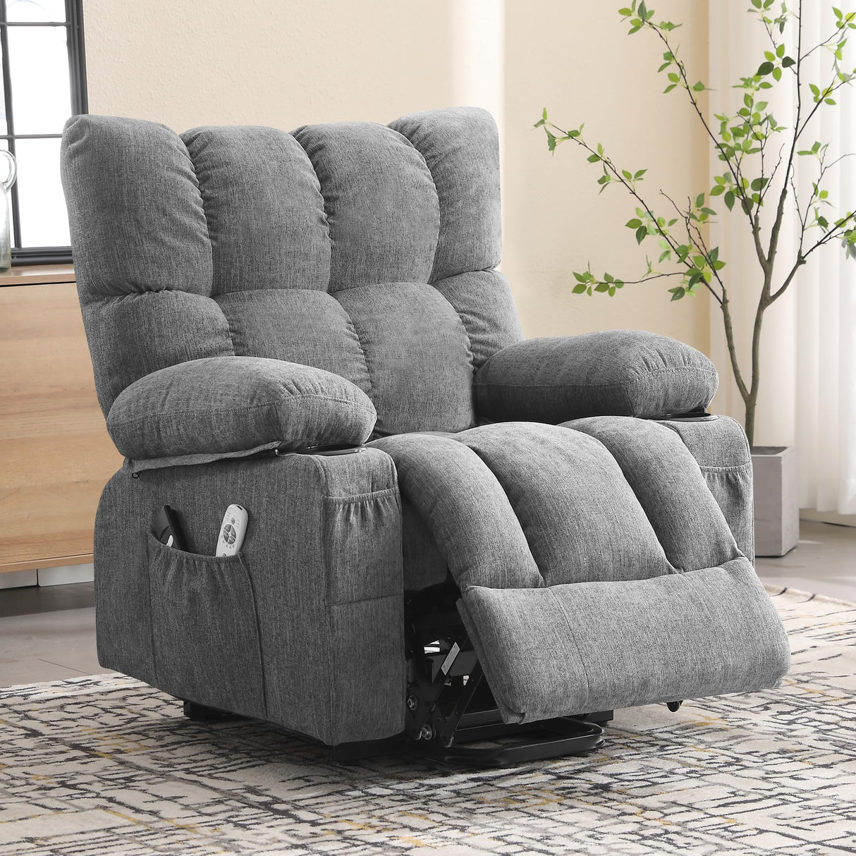 KWKSV Power Lift Recliner Chair for Elderly with Vibration Massage and Lumbar Heating Electric Recliner Sofa with Cup Holders and USB Charge Port for Living Room Comfort KWKSV