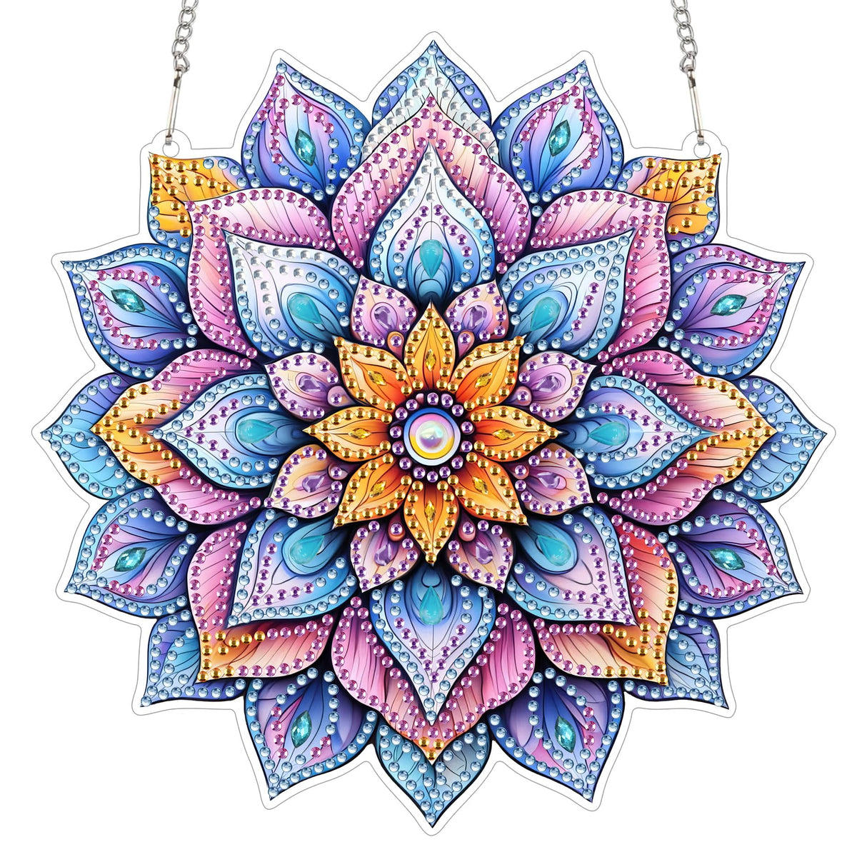 Bimkole Mandala Flower Diamond Art Hanging Kit for Adult, DIY 5D Diamond Art Window Pendant, Acrylic Crystal Art Hanging Ornament Home Wall Garden Front Door Sign Outdoor Decor 7.8x7.8 Inch Bimkole