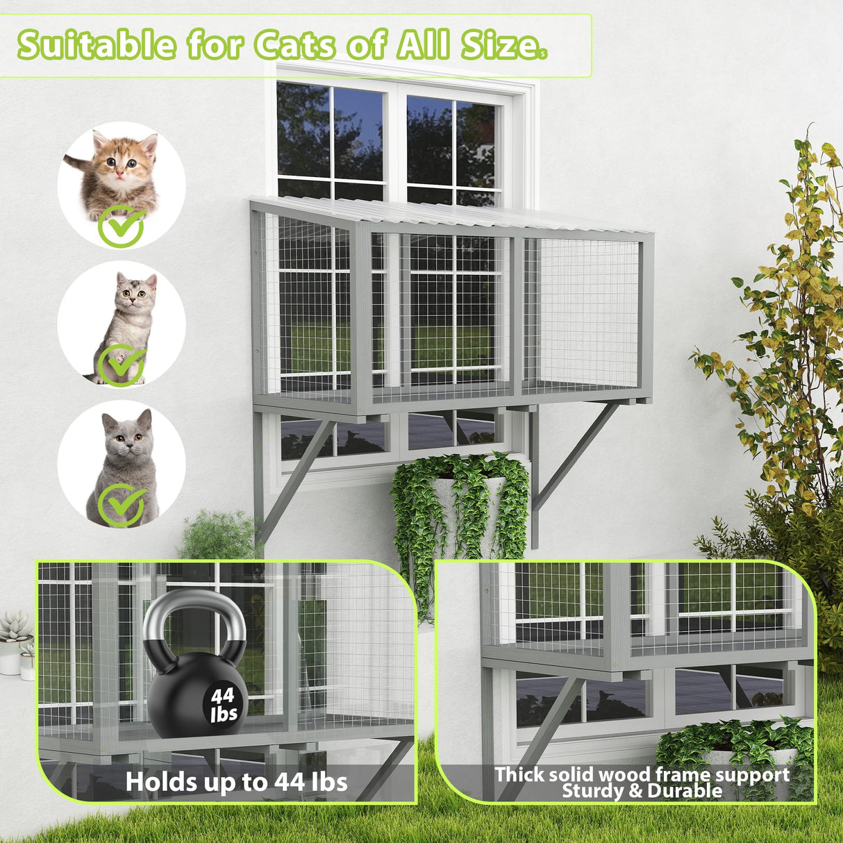 COZIWOW Window Catio, Catio Outdoor Cat Enclosure Window Box, Wooden Cat Window Perch COZIWOW