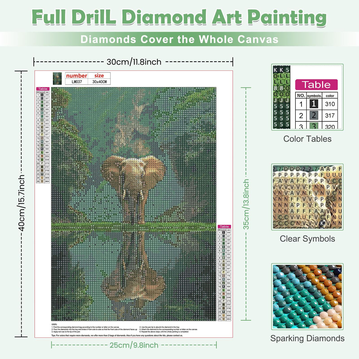 MOGTAA Elephant Diamond Art Kits for Adults, 5D Full Drill Diamond Painting Kits for Adults Beginners, DIY Landscape Round Diamond Dots for Adults, Gem Art for Home Decor 12 X 16Inch MOGTAA