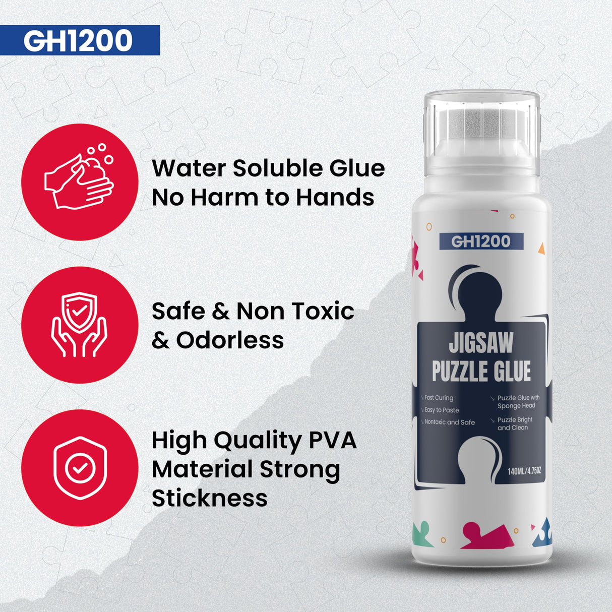 2 Pack 140ml Jigsaw Puzzle Glue with New Sponge Head, Suitable for 1000/3000/5000 Pieces of Paper and Wood Puzzle Glue Clear Water-Soluble Quick Dry Jigsaw Puzzle Glue, 280ml GH1200