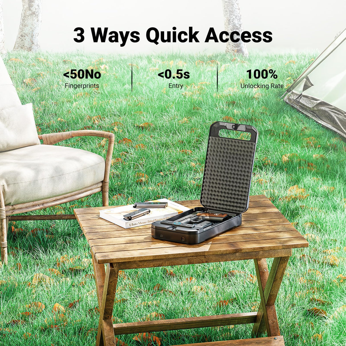 Portable Pistol Safe Biometric Gun Safe with Keys Quick Access Smart Fingerprint Handgun Safe, Keypad for Cars, Travel, Nightstand, Bedside 20002-SF MAXSafes