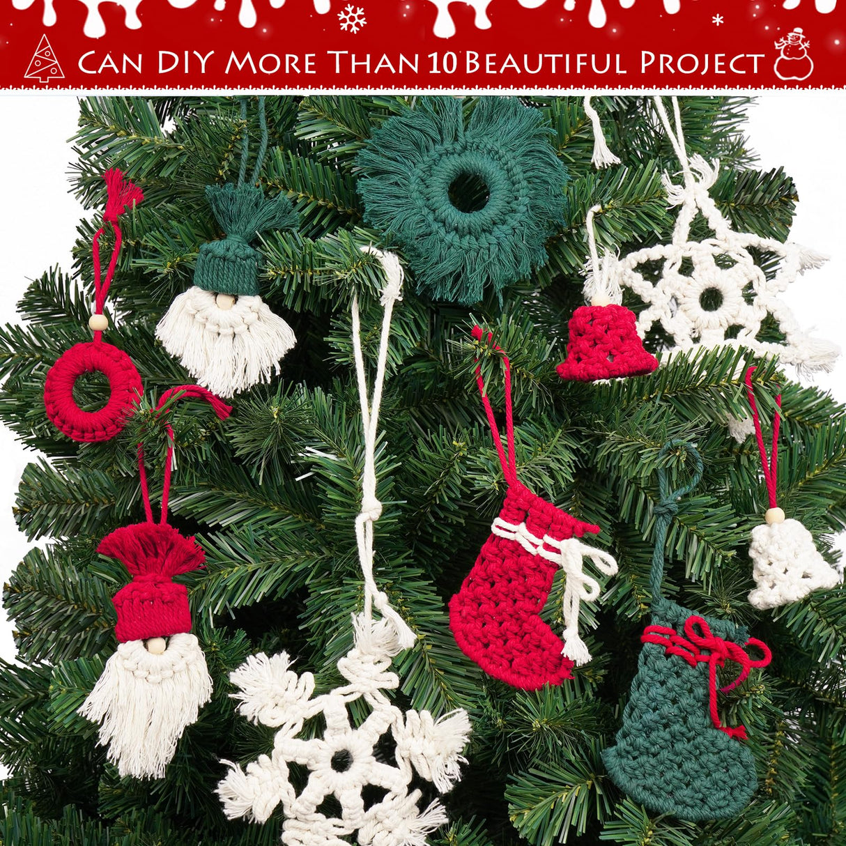 UHAPEER 137PCS Macrame Kits for Adults Beginners DIY Macrame Christmas Tree and Boho Macrame Supplies with 3 mm Macrame Cord Cotton Beads Xmas Ornaments Christmas Decorations Gifts Wall Hanging UHAPEER