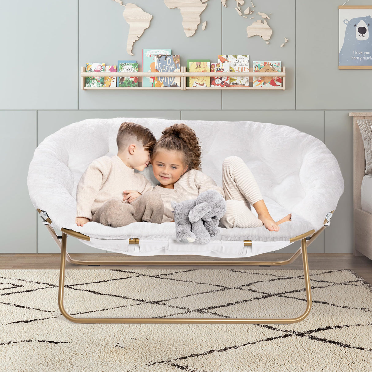 Milliard Double Cozy Chair/Faux Fur Saucer Chair for Bedroom/X-Large Loveseat, White Milliard