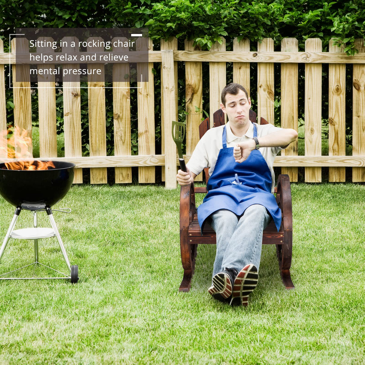 Outvita Adirondack Rocking Chair, Wood Wagon Rocker, Outdoor Wooden Carbonized Lounge Chairs with Wheel Armrest for Garden Patio Country Yard Porch, Fir Outvita