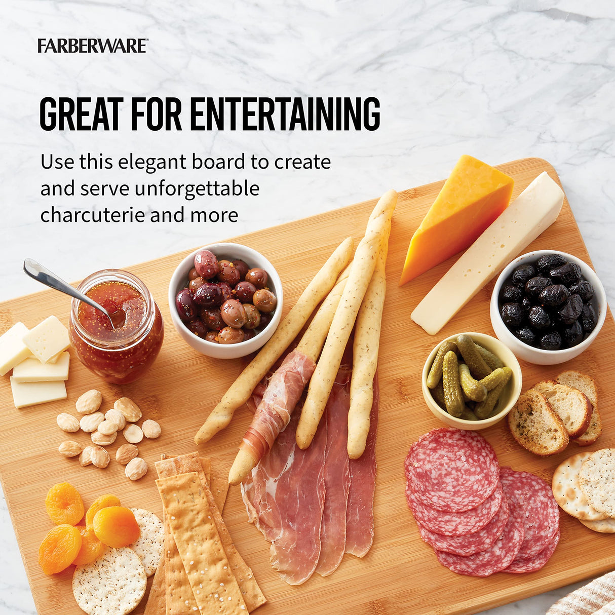 Farberware Extra-Large Wood Cutting Board, Reversible Chopping Board for Kitchen Meal Prep and Serving, Charcuterie Board, 14-Inch x 20-Inch, Bamboo Farberware