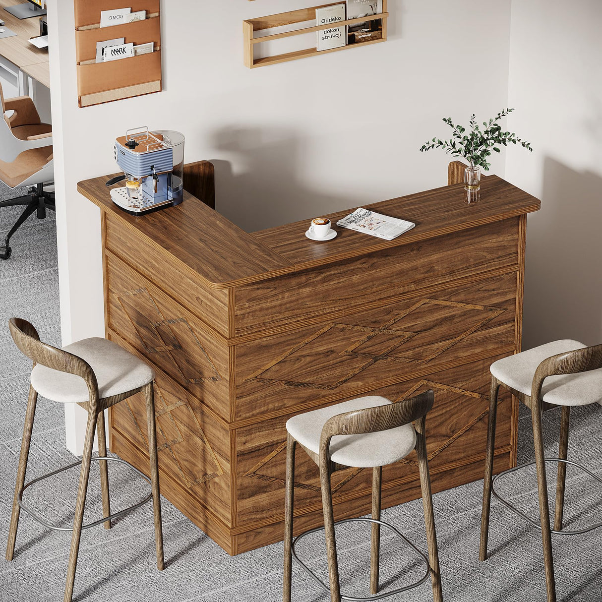 Tribesigns Reception Desk with Counter, 47-Inch Rustic Front Desk with Storage Shelves, Wooden Large Checkout Retail Counter Table for Reception, Store Shop, Office, Lobby, Retail, Beauty Salon, Brown Tribesigns