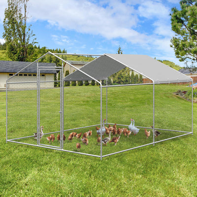 Raysfung Large Metal Chicken Coop, Walk-in Chicken Run Pen with Waterproof Cover, Spire Roof Poultry Cage for Outdoor, Backyard, Farm(9.7'Wx12.99'Lx6.4'H)