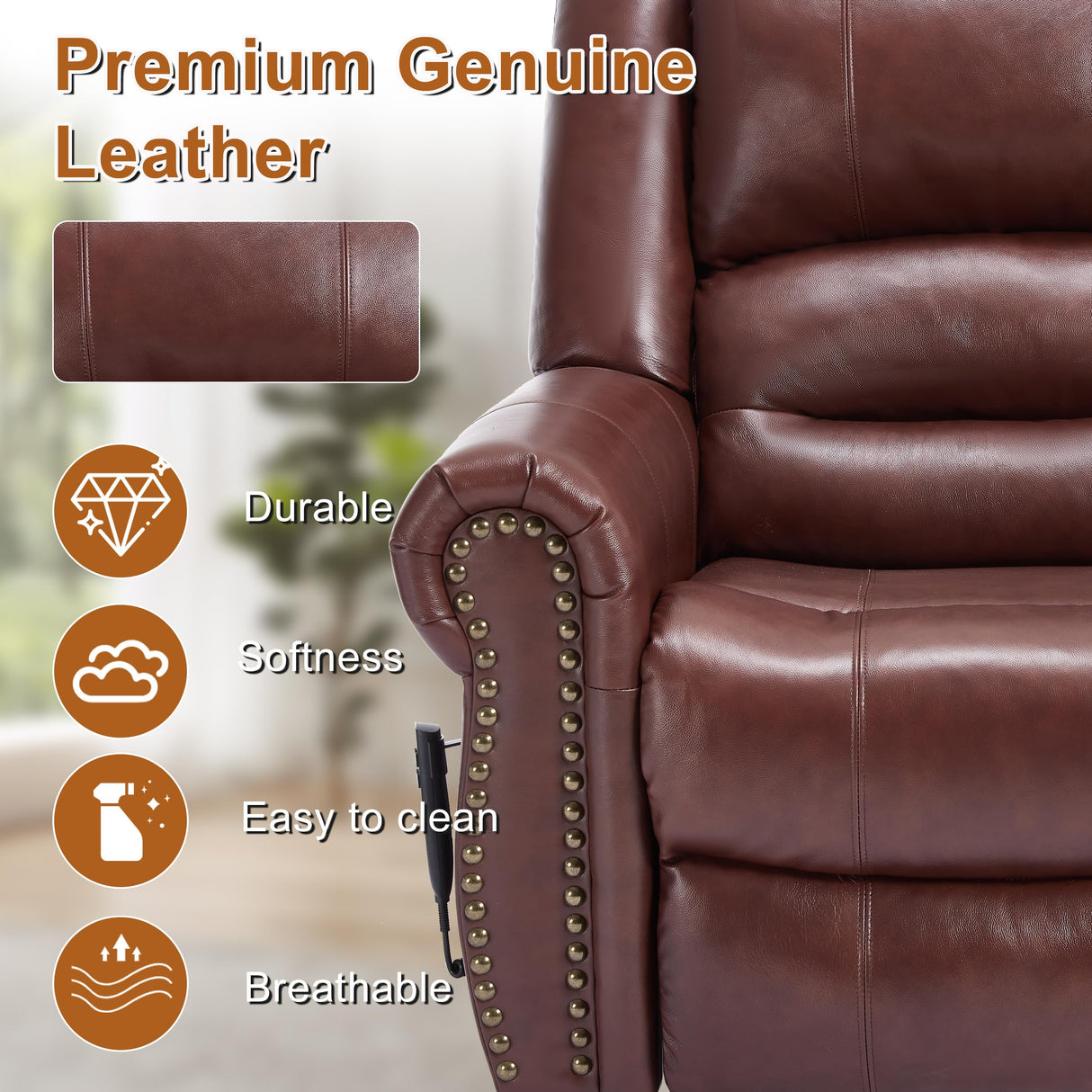 Power Lift Recliner Chair for Elderly, Dual Motor Massage Recliner with Lumbar Heat, Heavy Duty Motion Mechanism Lift Chair with Charge Ports, Genuine Leather - Red Luxlen