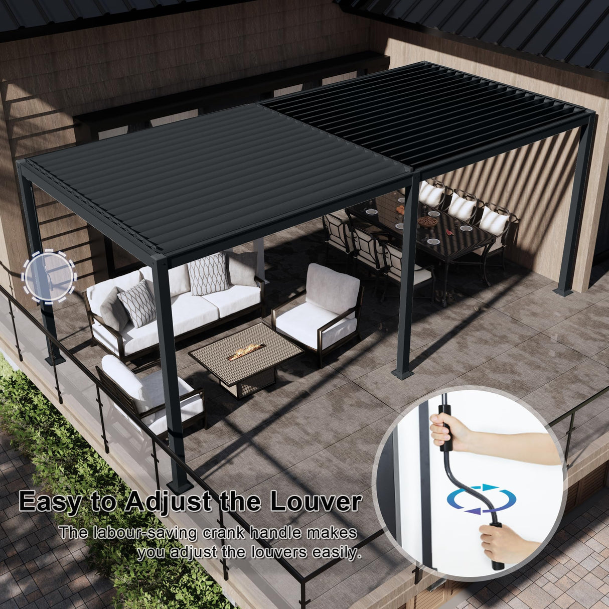 MASTERCANOPY 12’ X 16’ Louvered Pergola Outdoor Aluminum Patio Pergola with Adjustable Roof for Deck Backyard Garden (Black) MASTERCANOPY