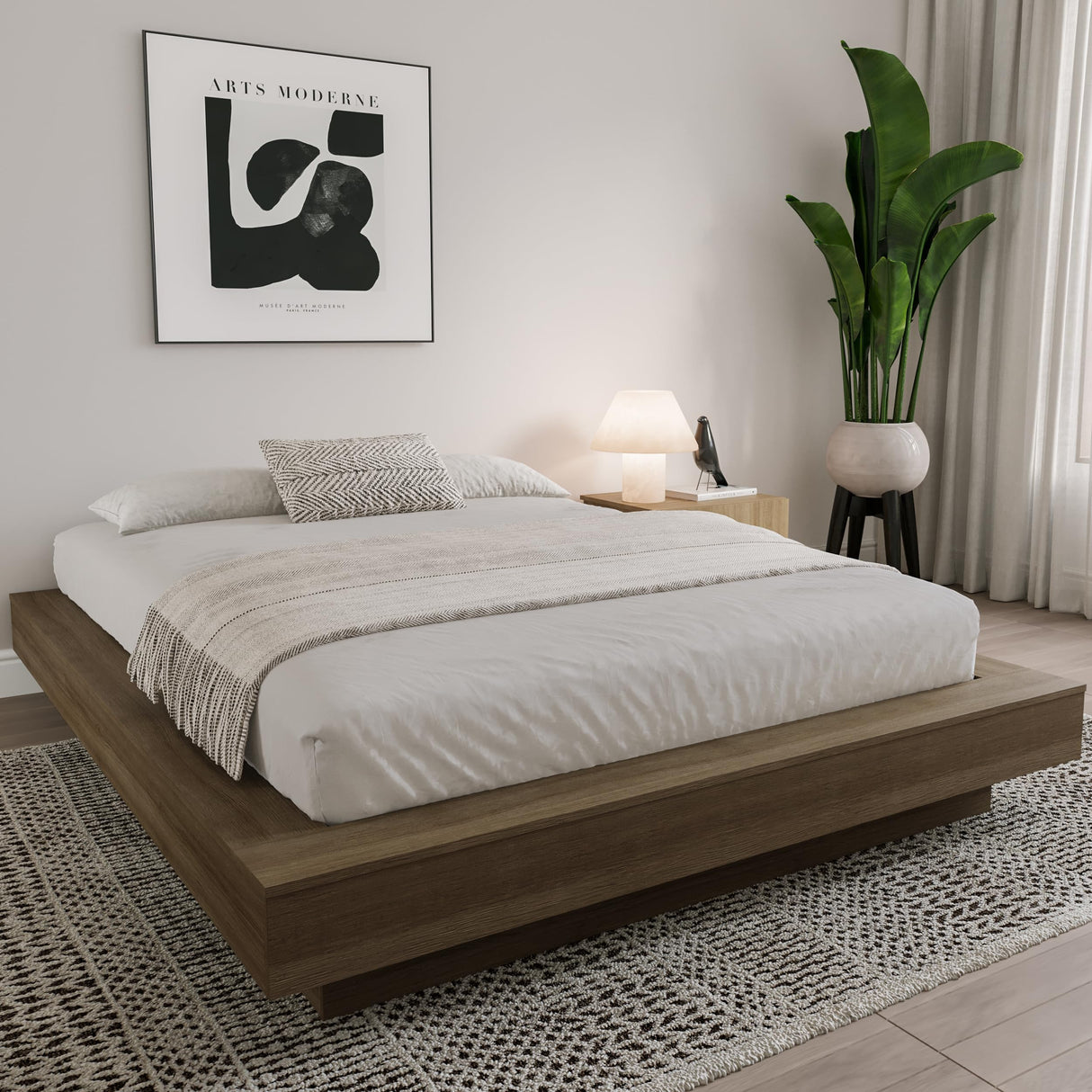 Nexera Marconi Brown Oak Platform Bed Frame with Minimalist Design Nexera