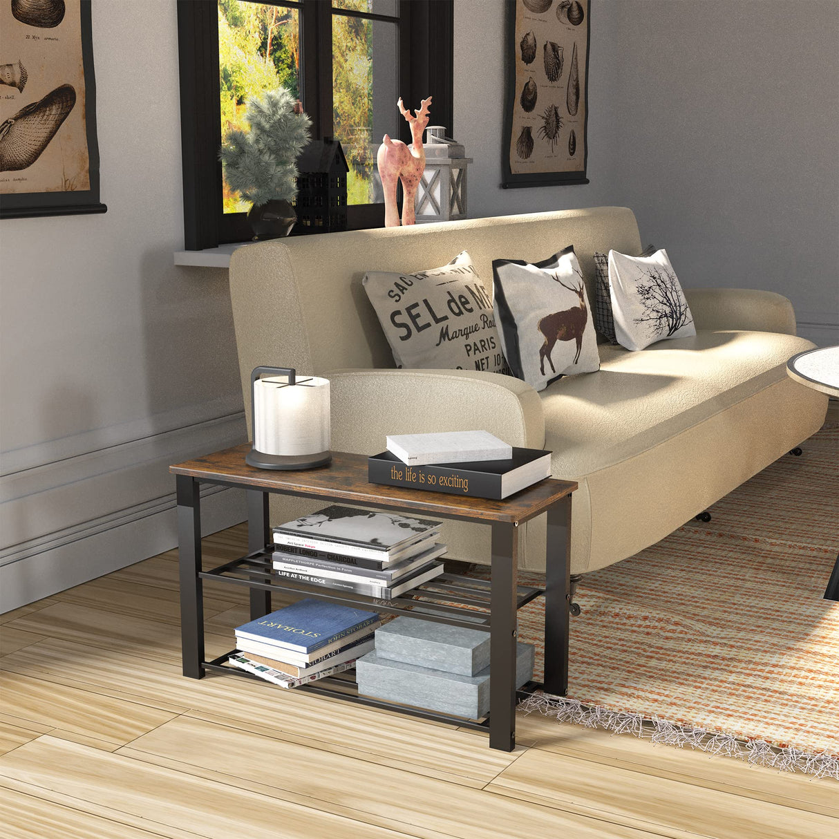 Simple Houseware Wood Top Shoe Storage Bench for Entryway, Rustic Brown Simple Houseware